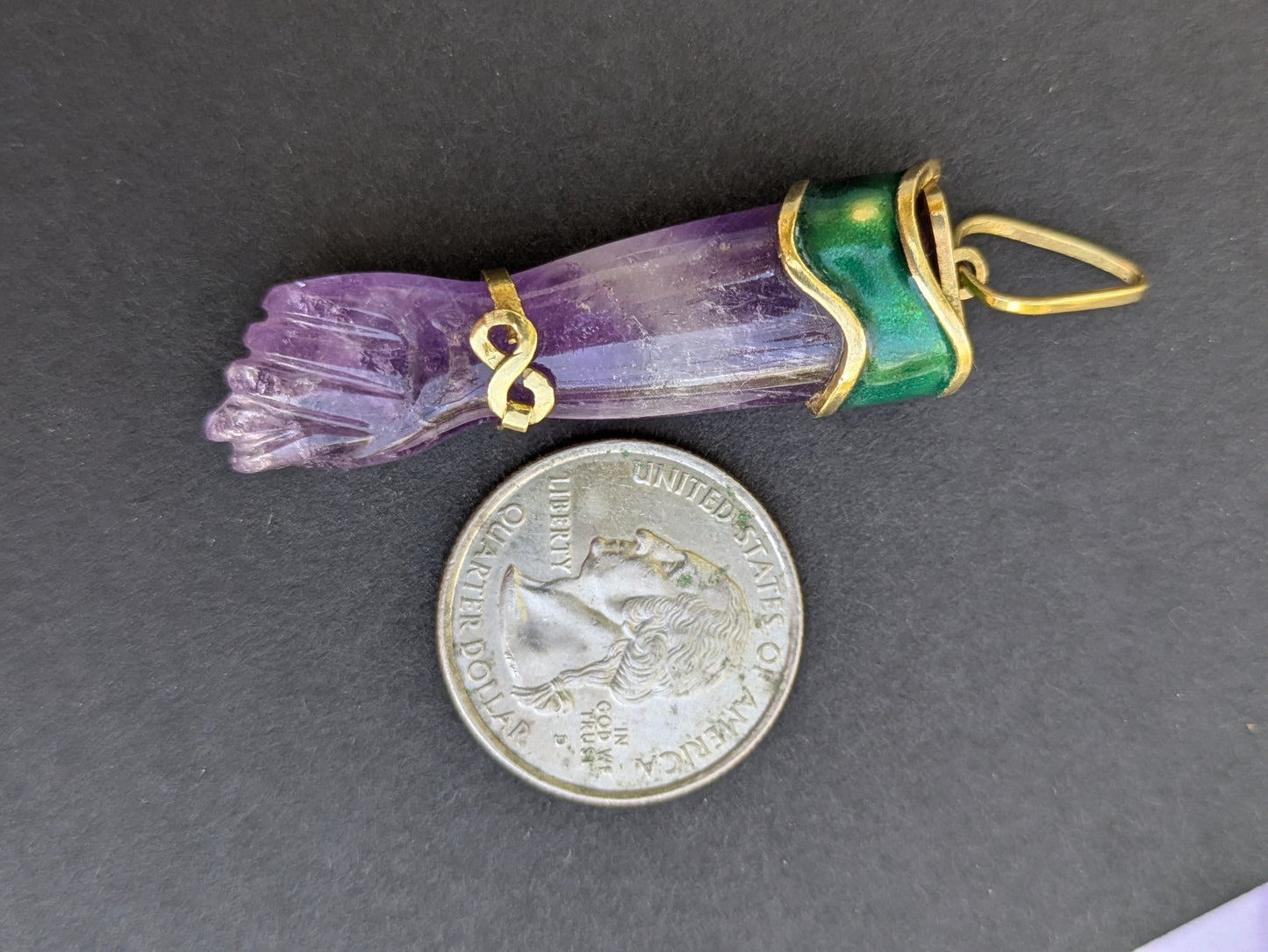Green Enamel Carved Amethyst Figa
