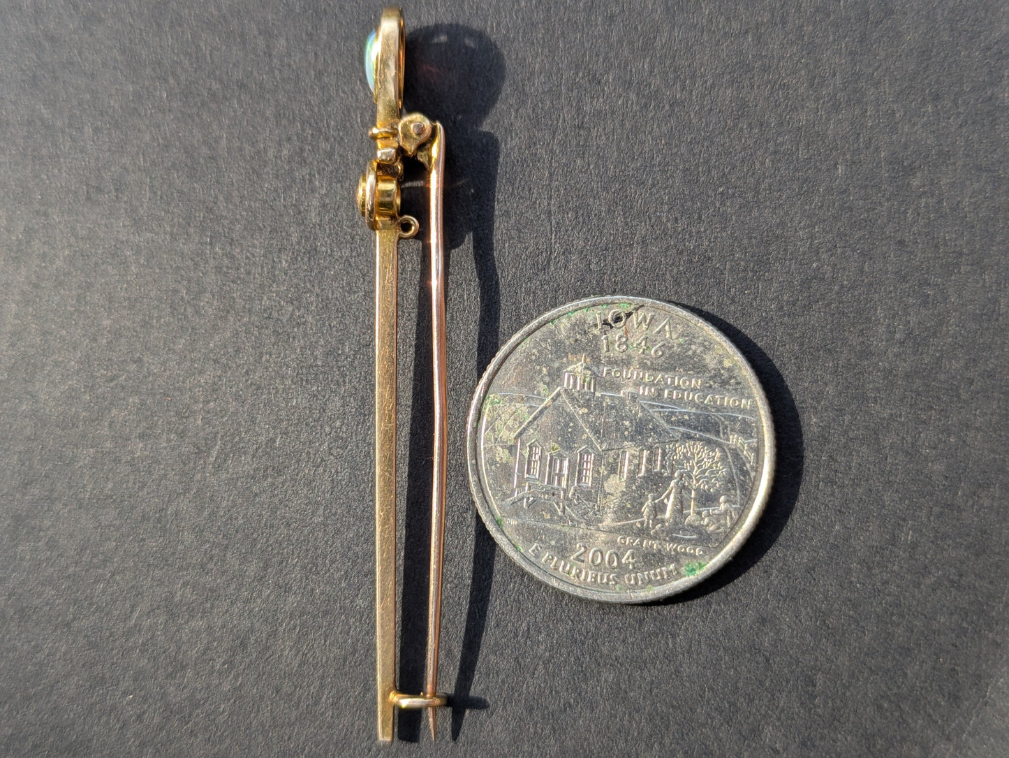 Art Deco Opal and Citrine 9k Bar Pin