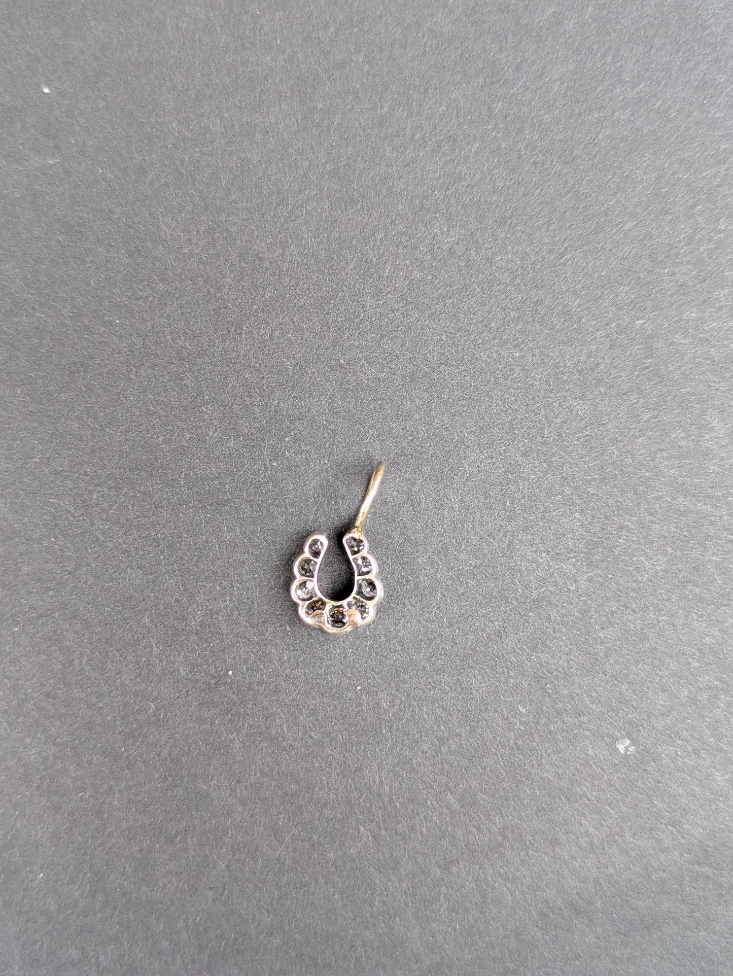 Mine Cut Diamond and Silver Horseshoe Charm