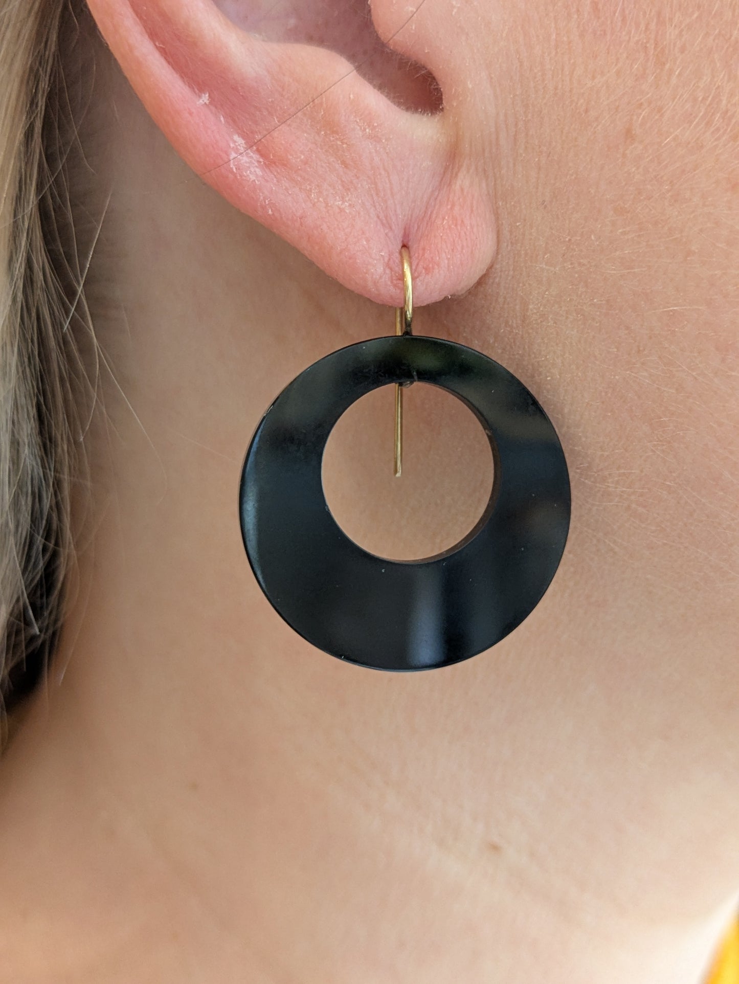 Polished Jet and 14k Wire Earrings