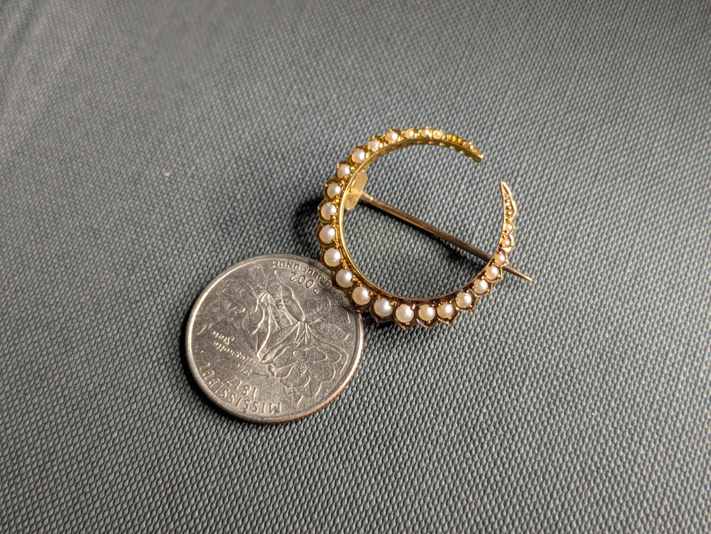 18k French Pearl Crescent Brooch