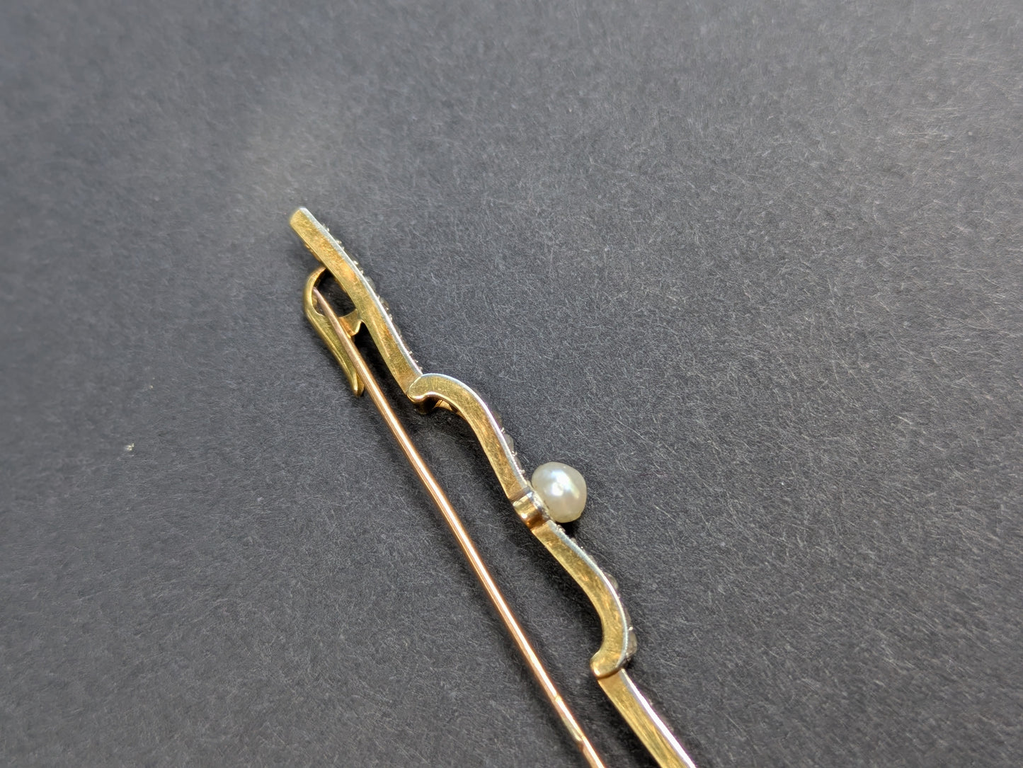 Bar Pin with Gold, Platinum, Diamond & Pearl