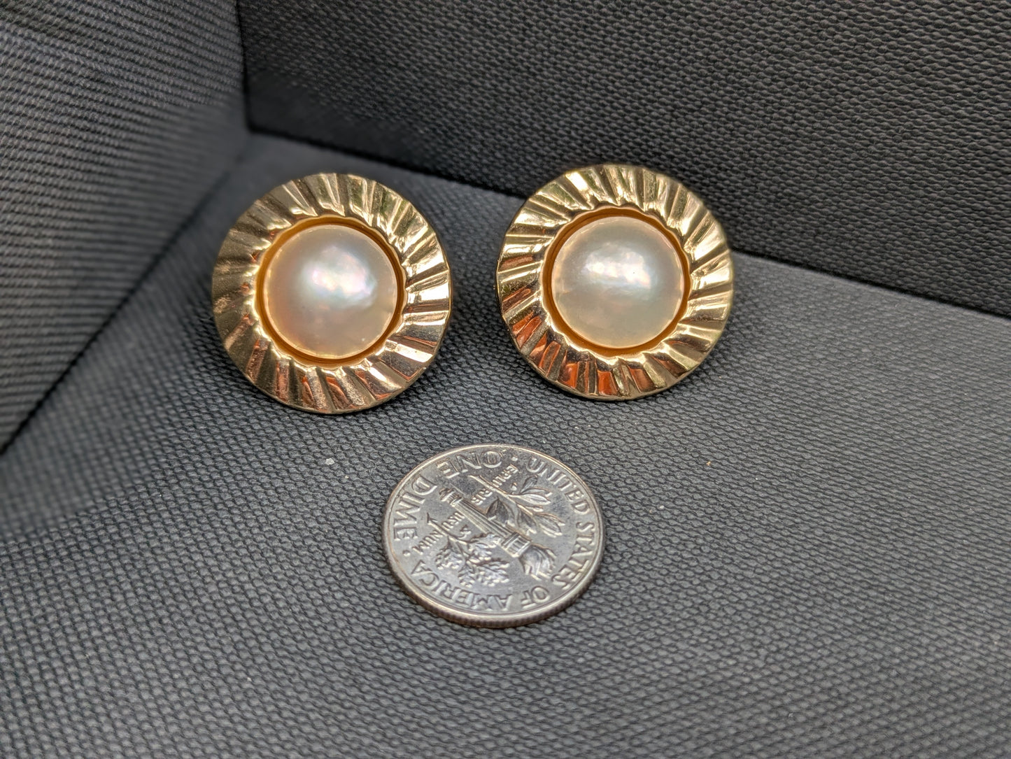 14k Estate Mabe Pearl Earrings