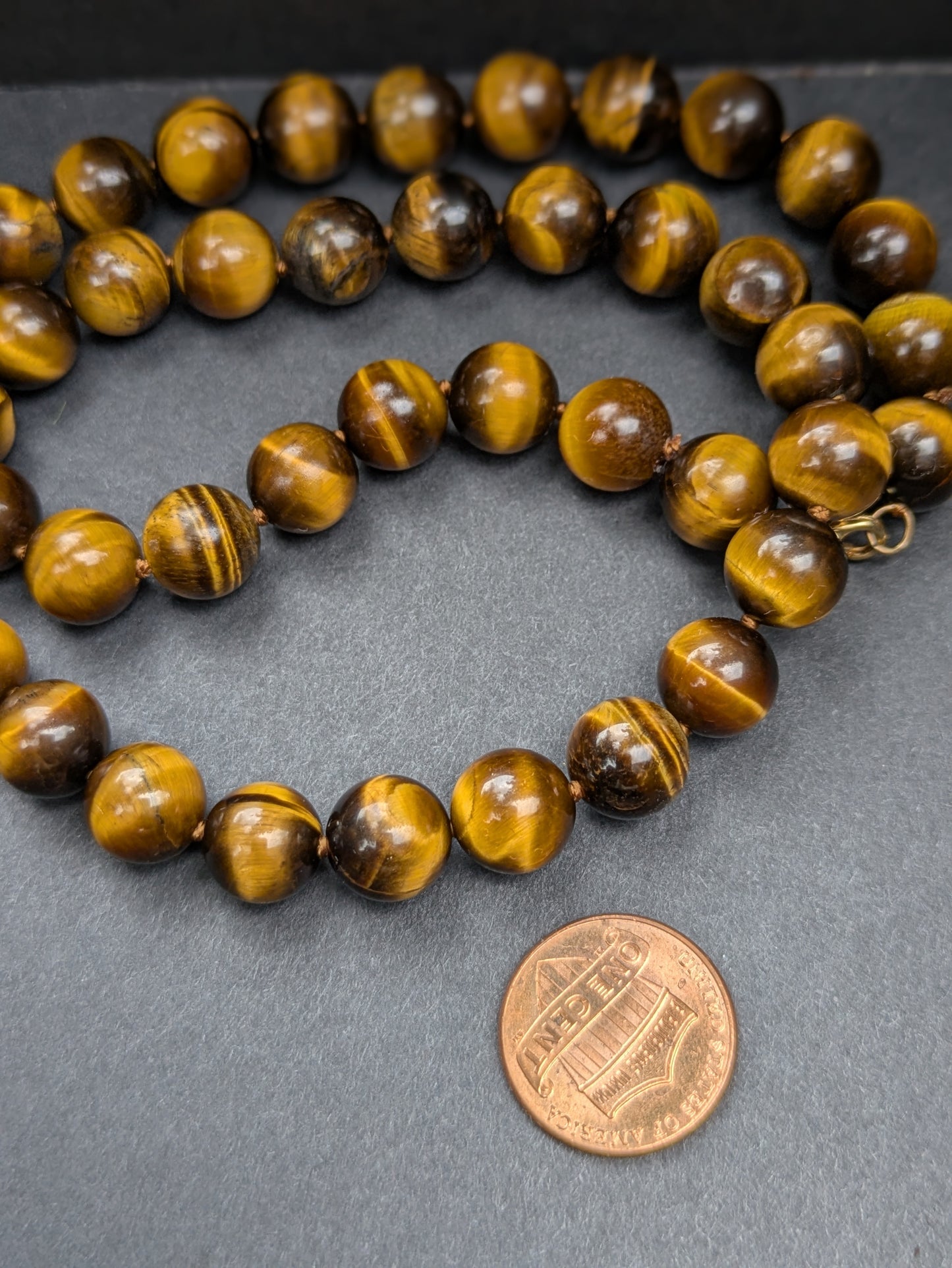 Tiger Eye Bead Necklace with 14k Beads and Clasp