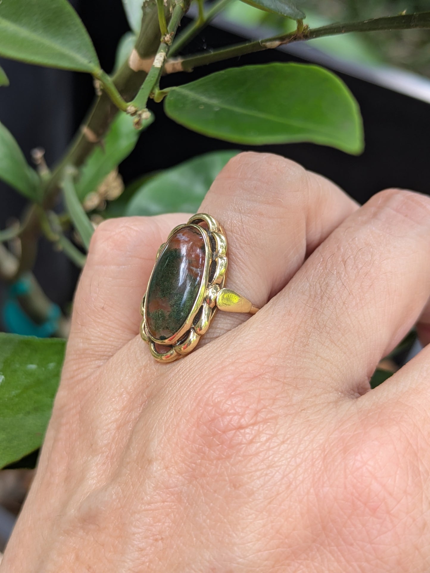 14k Moss Agate Ring 1950's