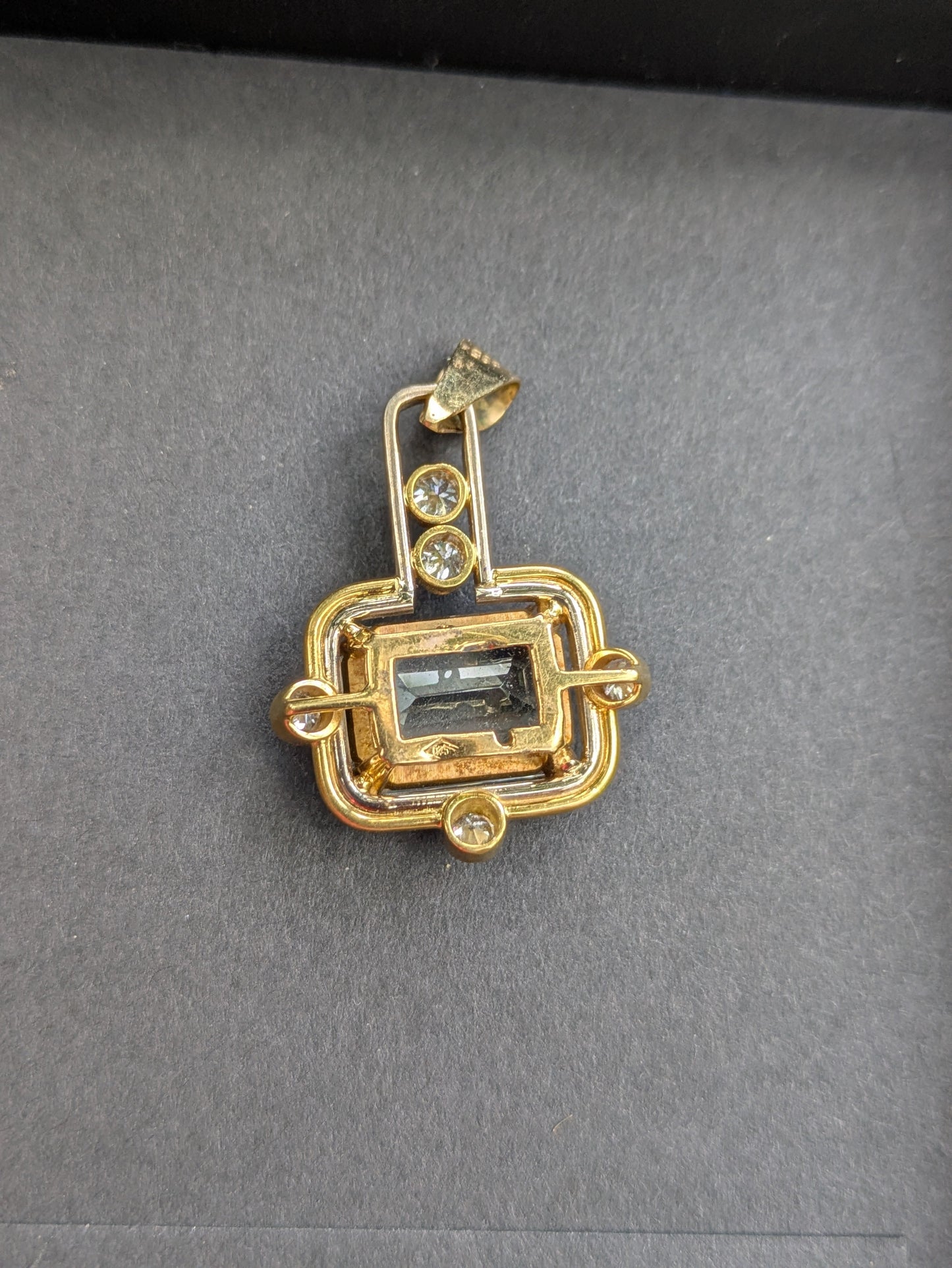 Large Midcentury Aquamarine and Diamond 14k Pendant