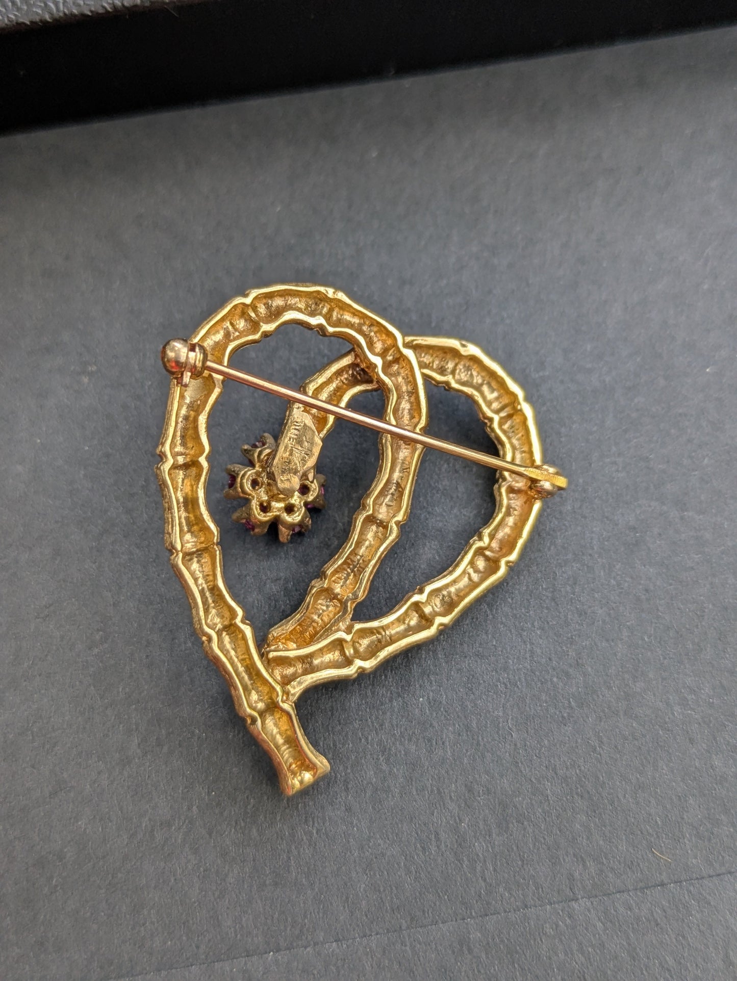 14k Ruby & Diamond Heart Bamboo Brooch