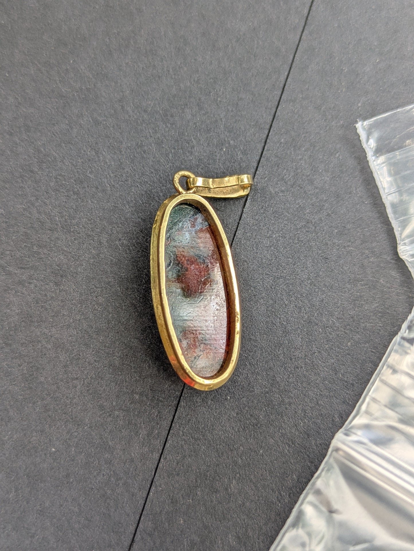 14k Elongated Moss Agate Pendant