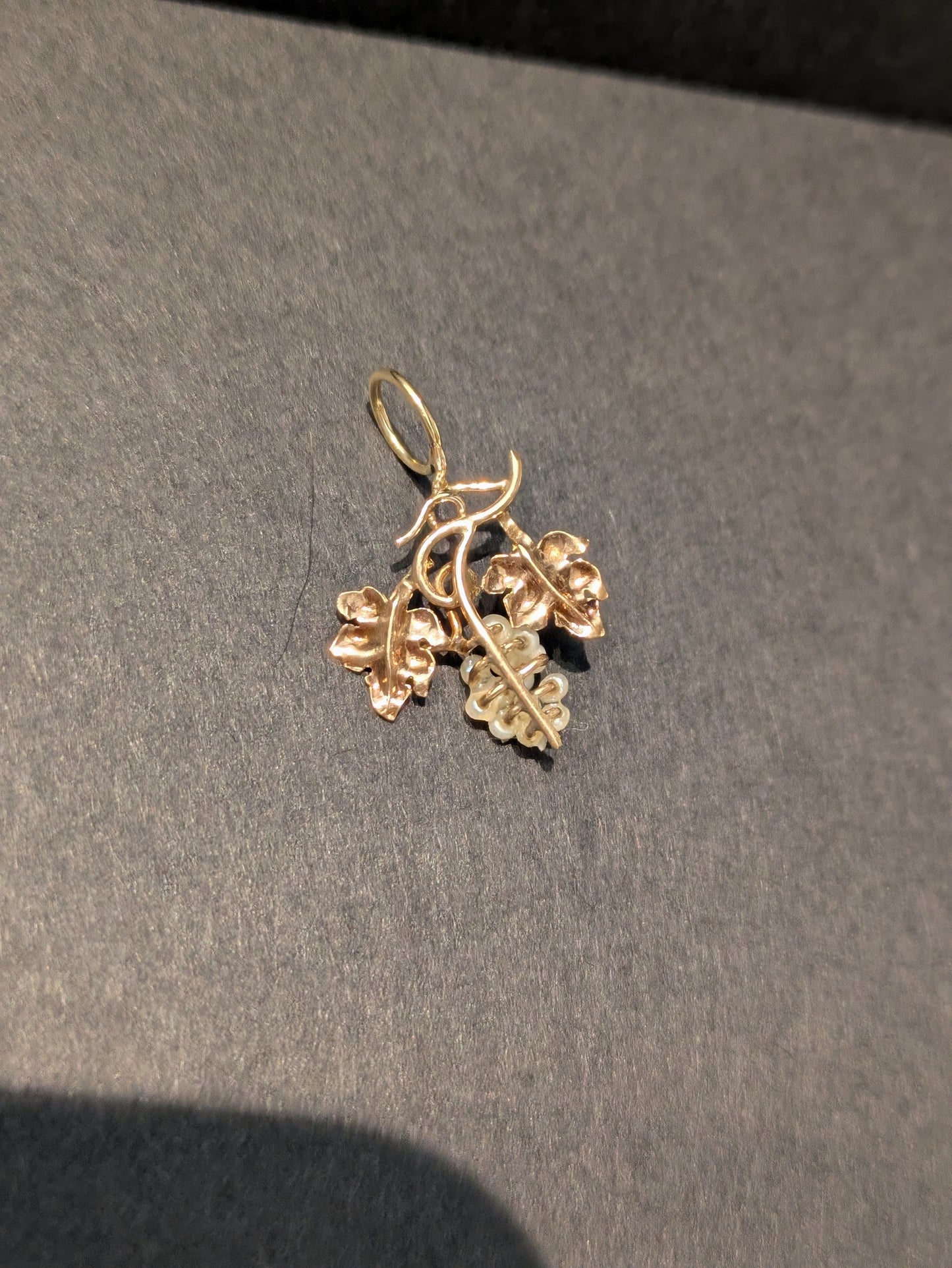 14k Victorian Grape Cluster & Leaves Pendant with Pearl
