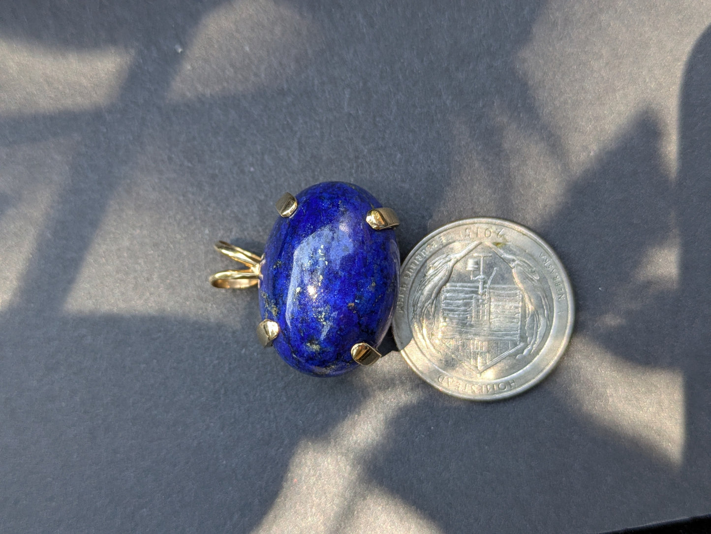 Large 14k Cabachon Lapis Pendant