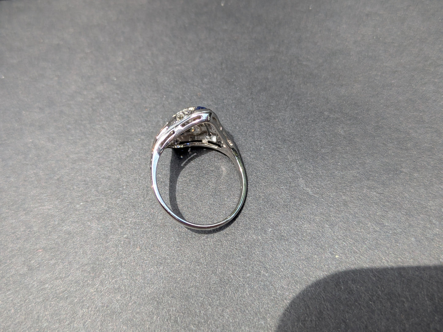 Old European Cut Diamond and Sapphire 18k White Gold Cocktail Ring