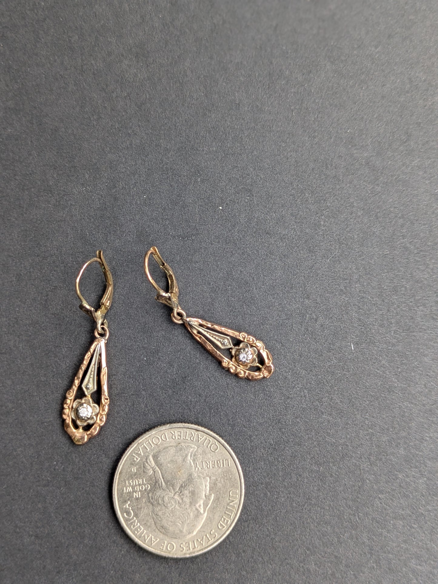 Early 1900's 14k Minecut Diamond Leverback Earrings