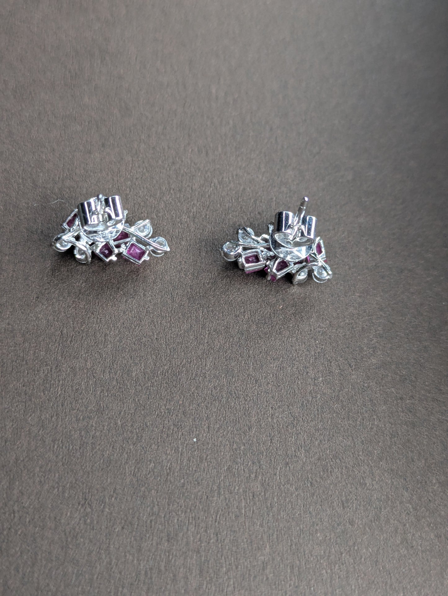 14k White Gold Ruby and Diamond Earrings 1930's