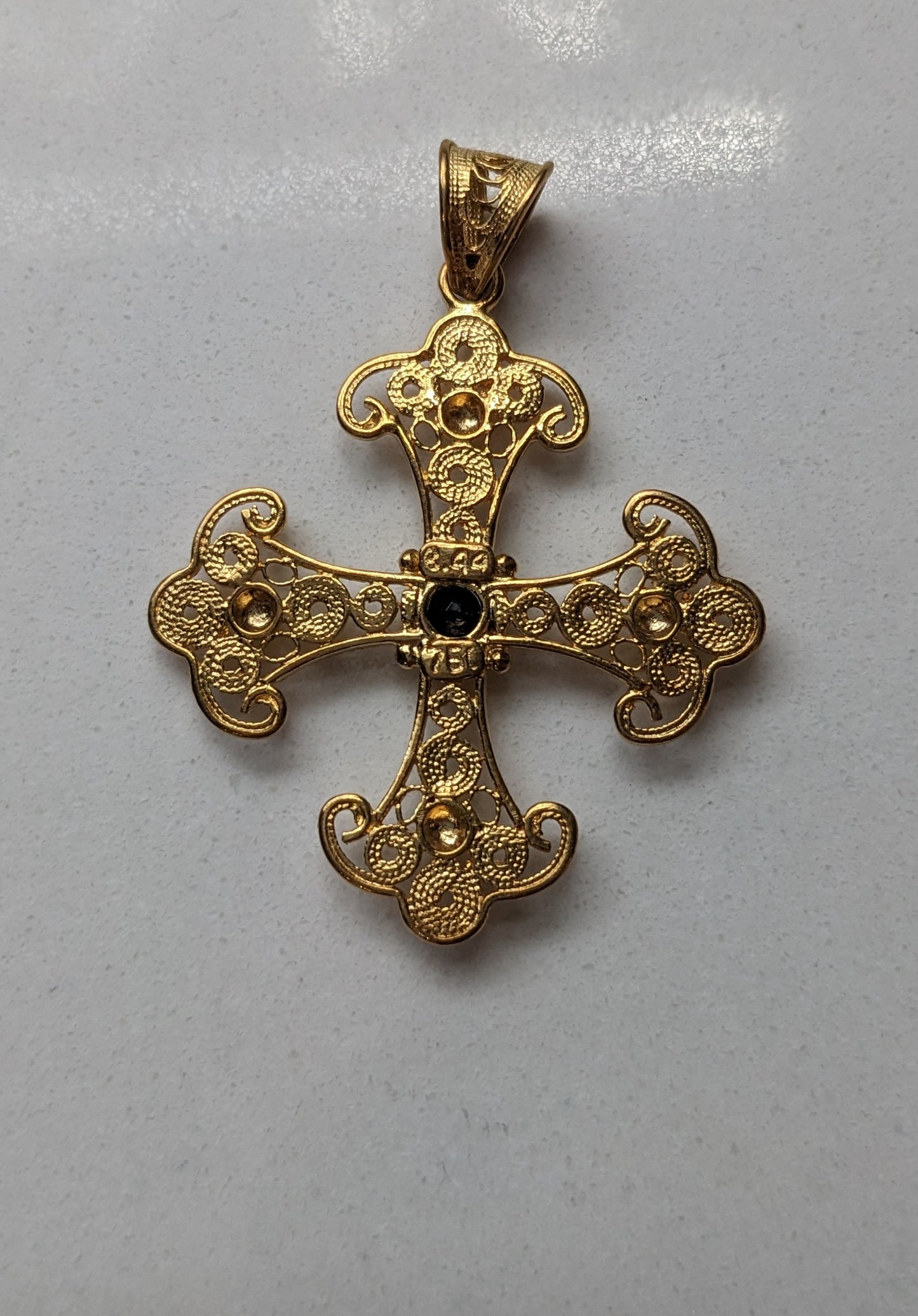 Sapphire and Gold Cross Pendant