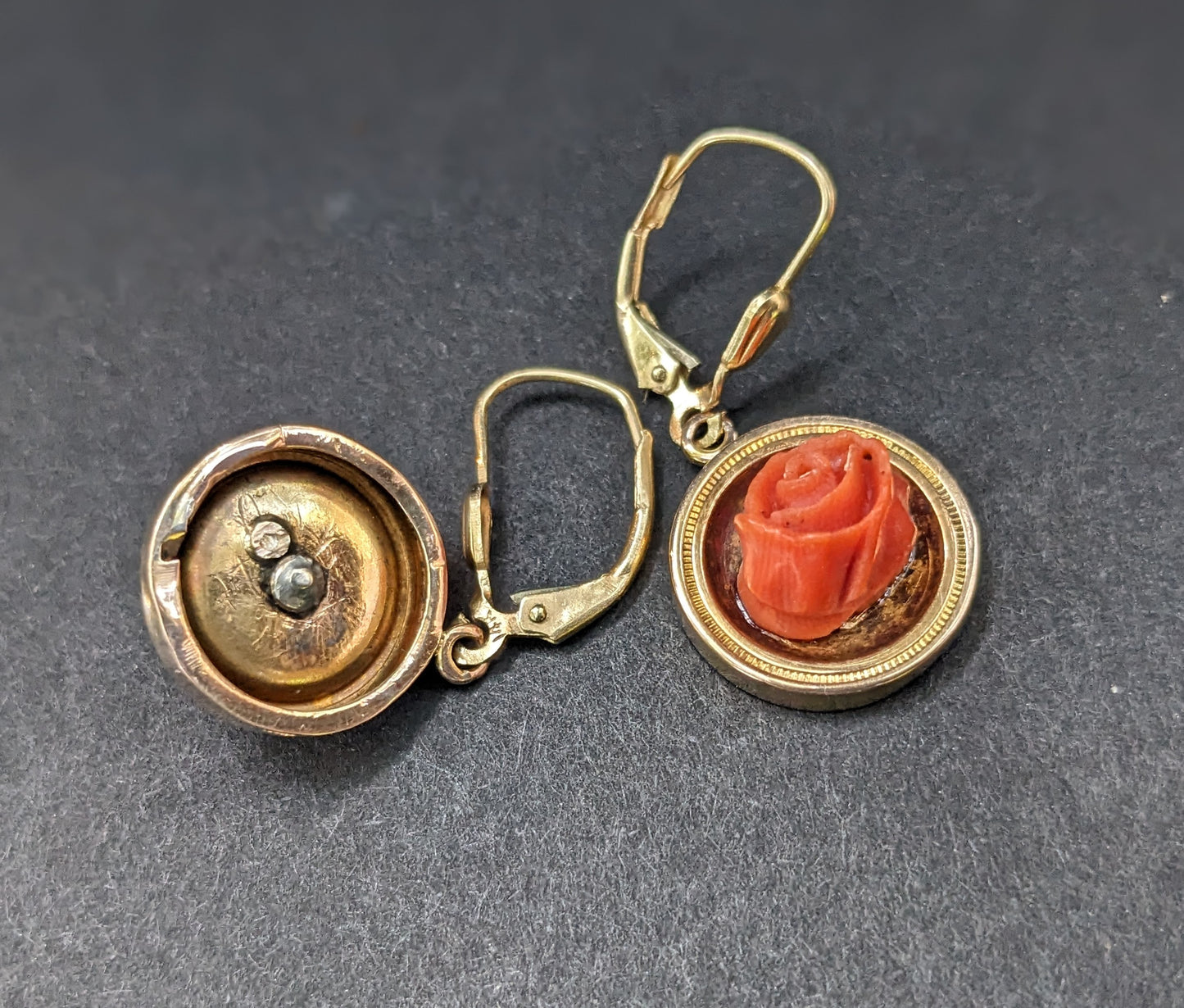 Carved Coral Rose Victorian Earrings