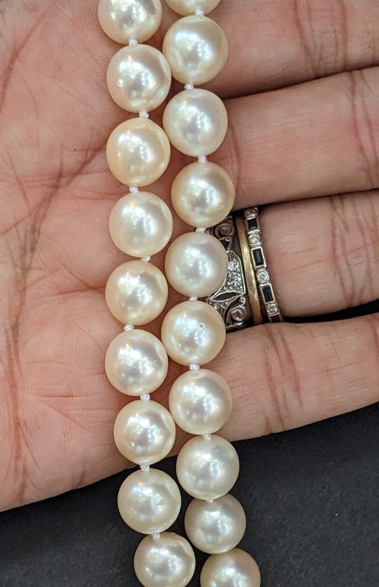 14k Gold, Diamond, and Pearl Necklace with snake clasp