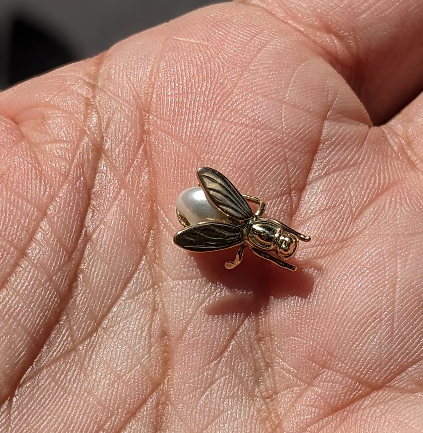 14k Gold and Pearl Fly Pendant