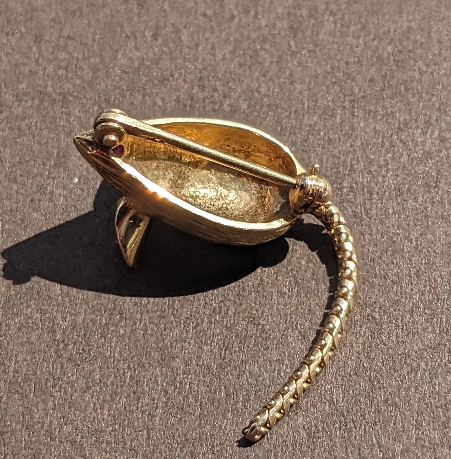 Ruby and 14k Gold Moving Tail Mouse Pendant