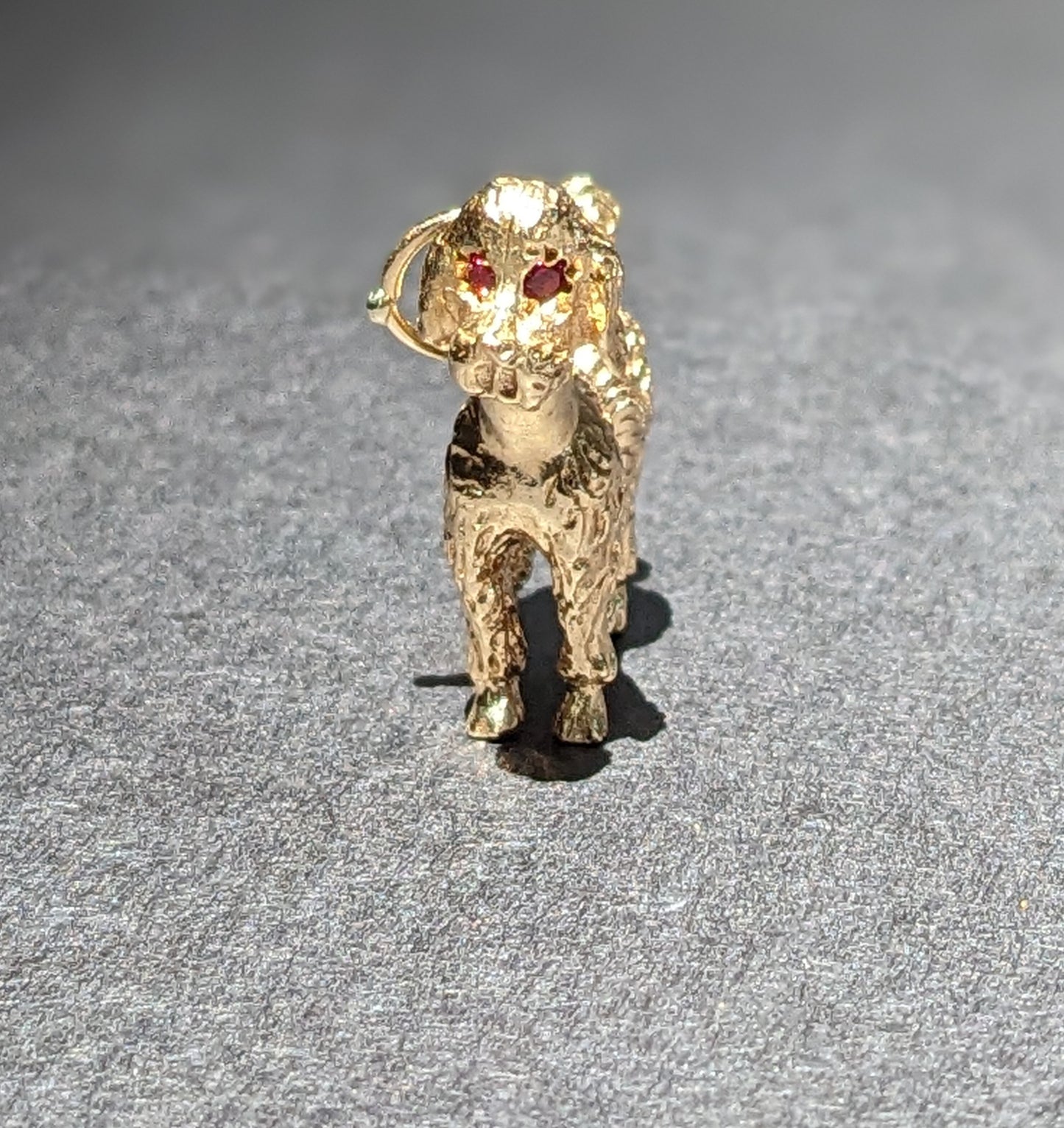 Solid Gold Poodle Charm With Ruby Eyes