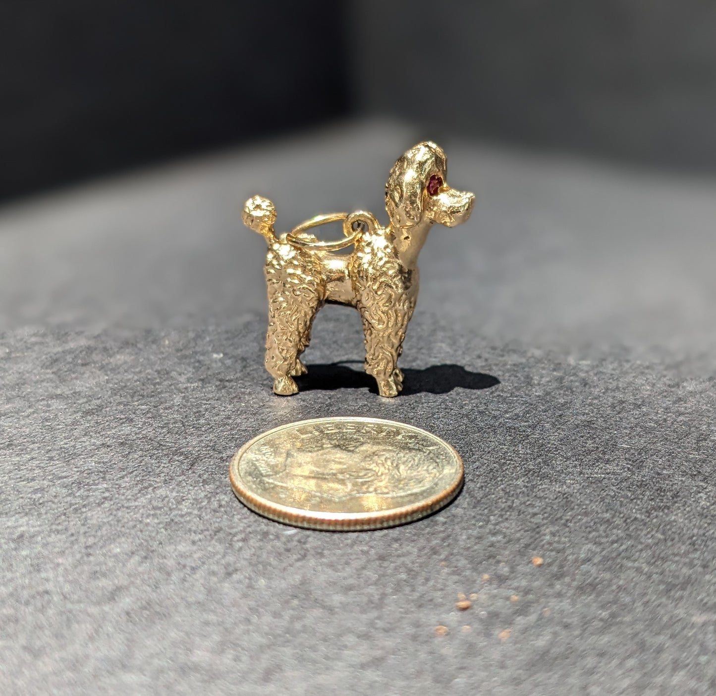 Solid Gold Poodle Charm With Ruby Eyes