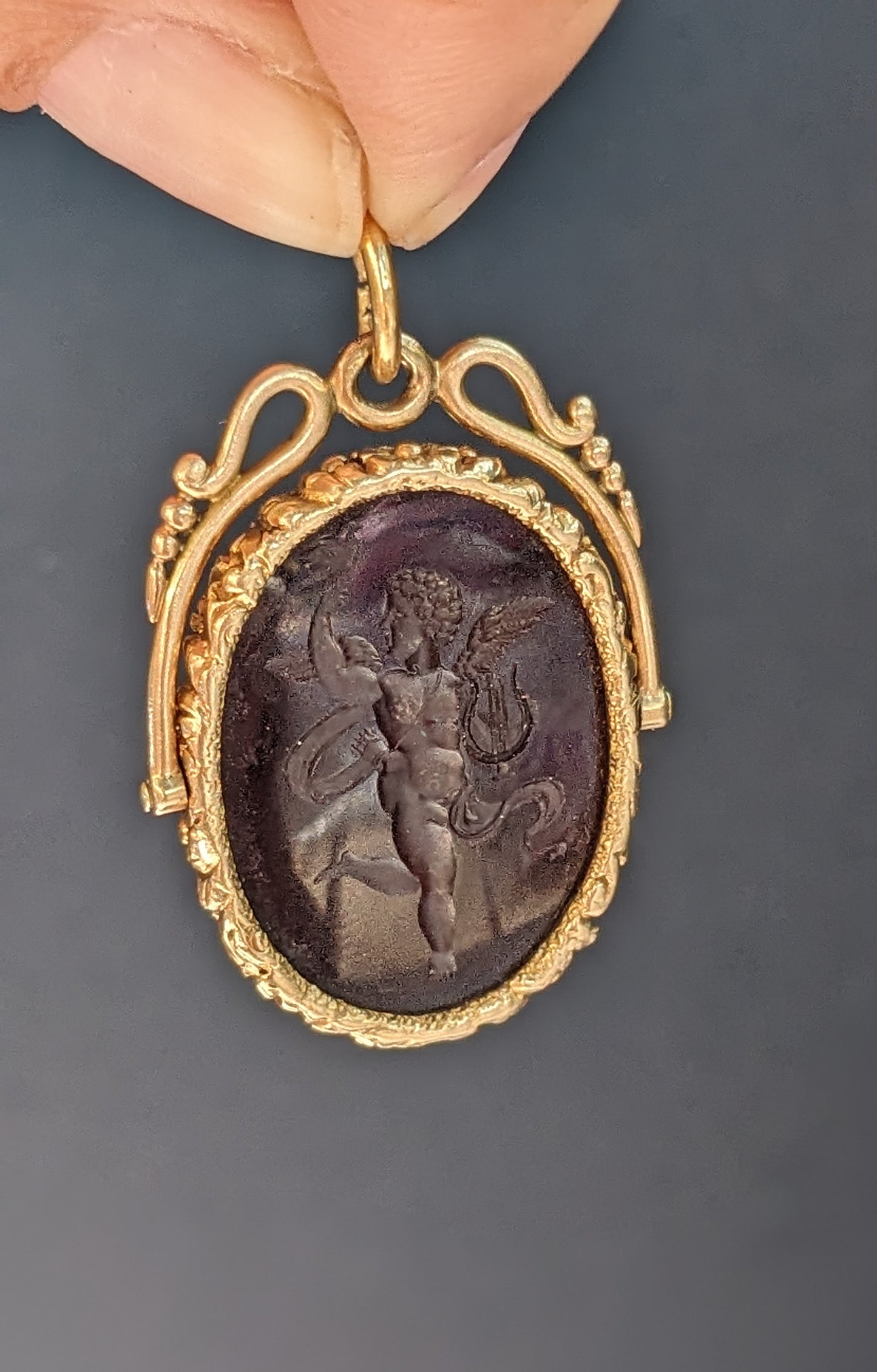 14k Carnelian Cherub Intaglio Flip Fob