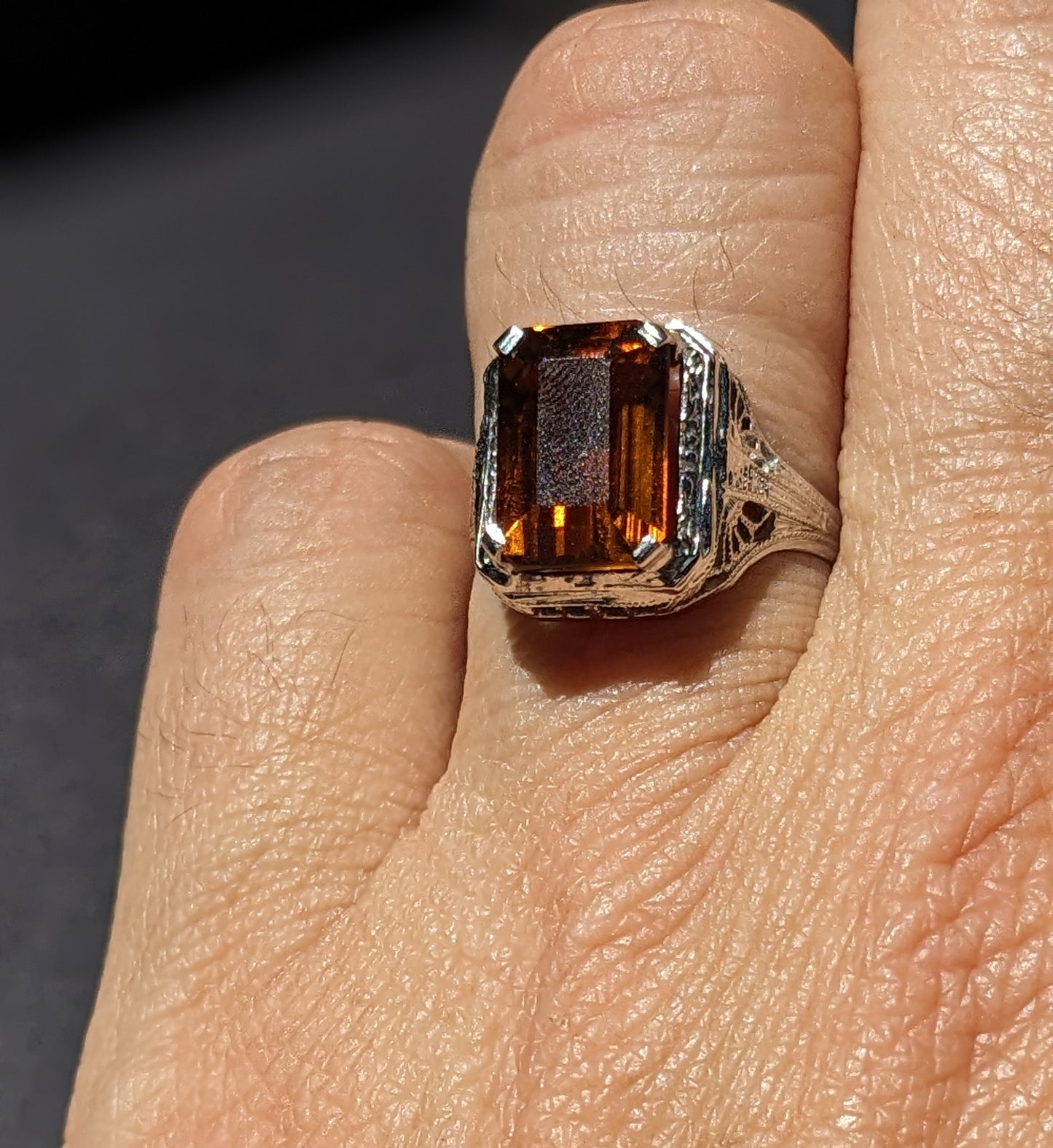 10K filigree Smokey Topaz Ring