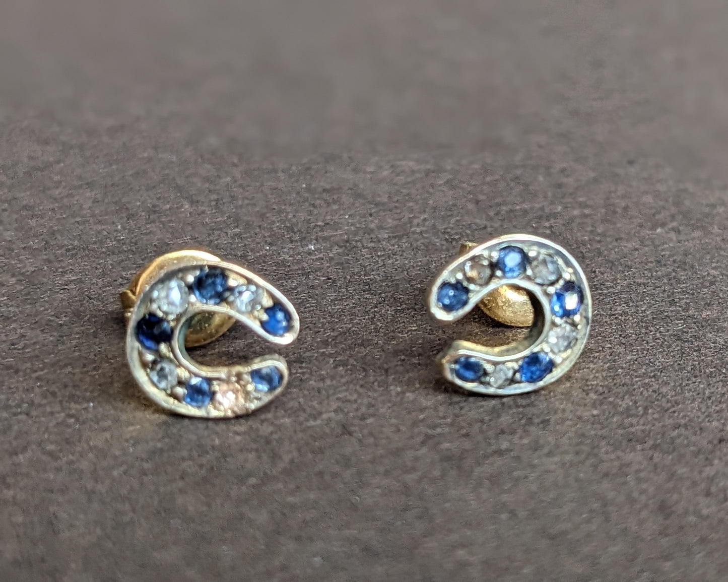 French Conversion Sapphire and Diamond Horseshoe Earrings