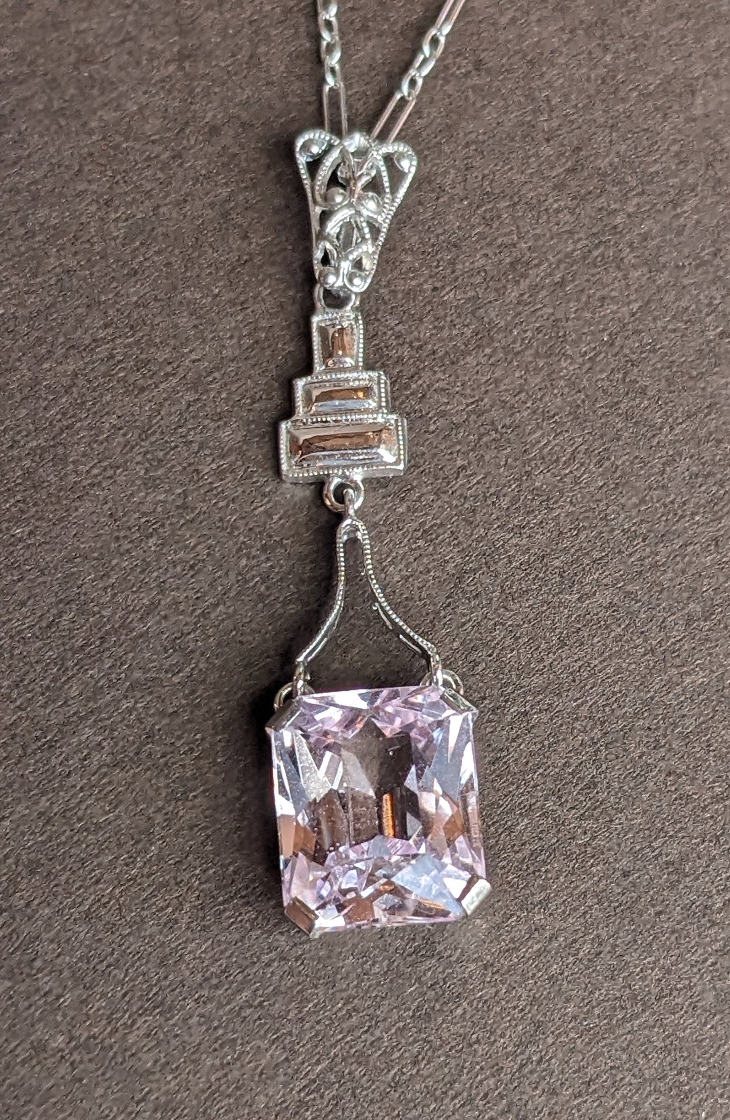 Art Deco white gold and morganite necklace