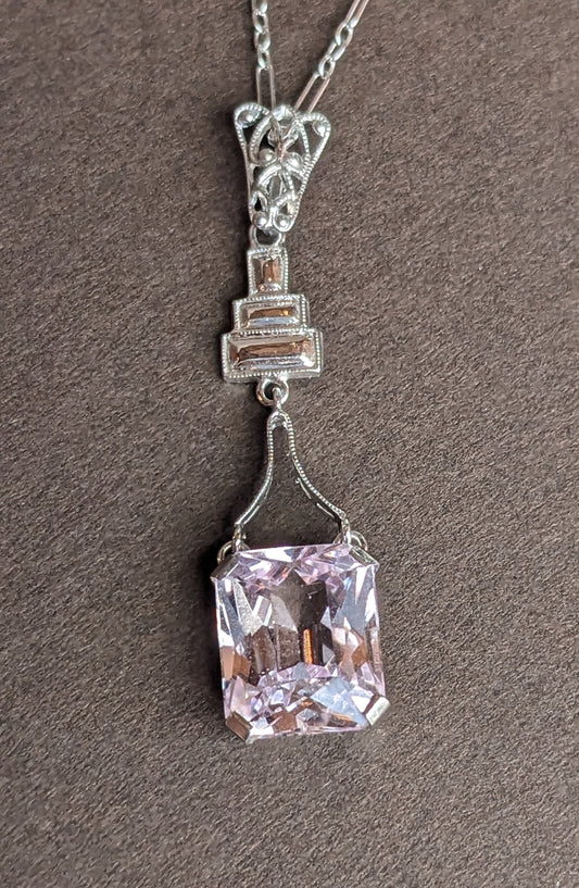 Art Deco white gold and morganite necklace