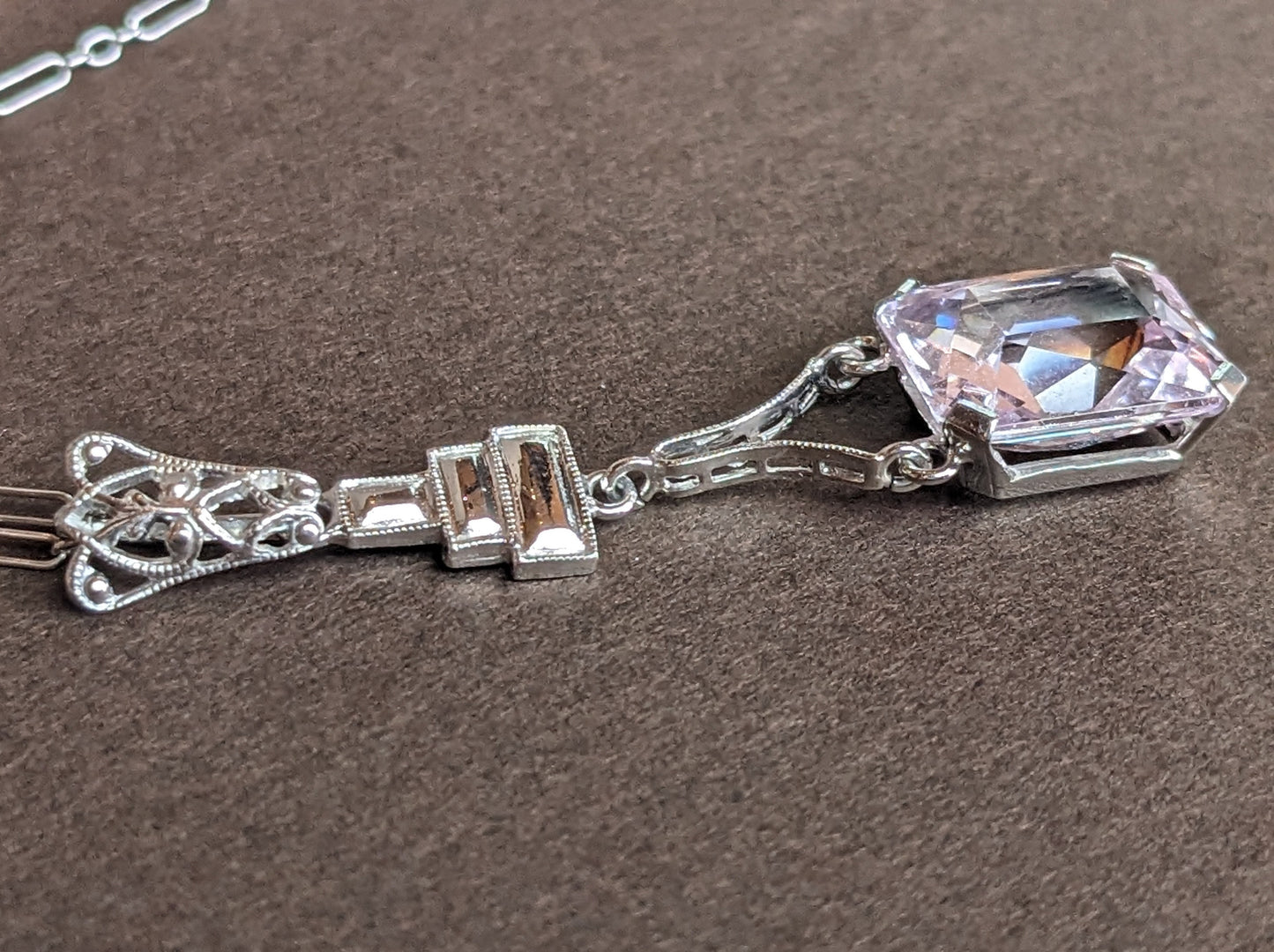 Art Deco white gold and morganite necklace