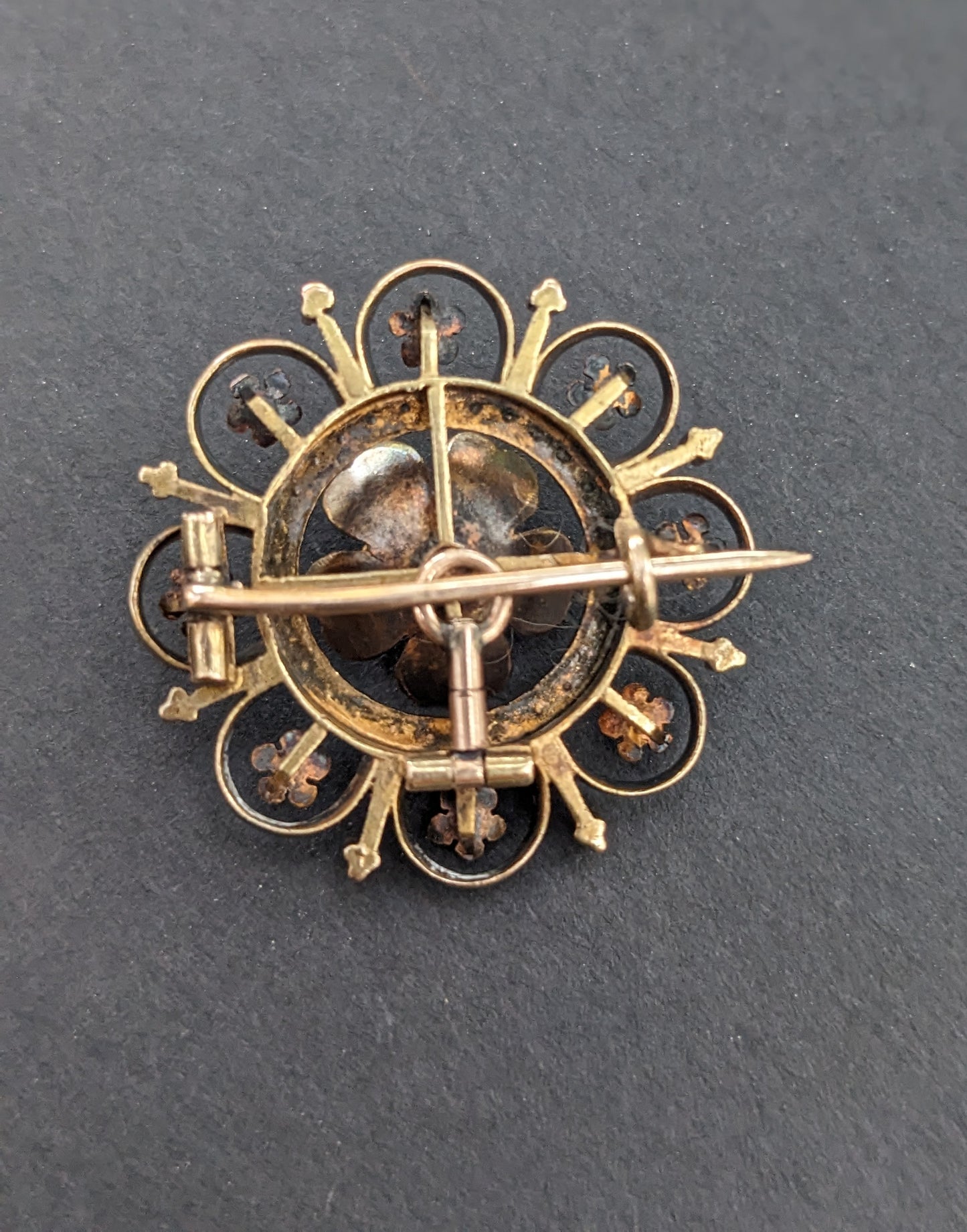 14k Gold, Seed Pearl, and Enamel Pink Floral Pin/Pendant
