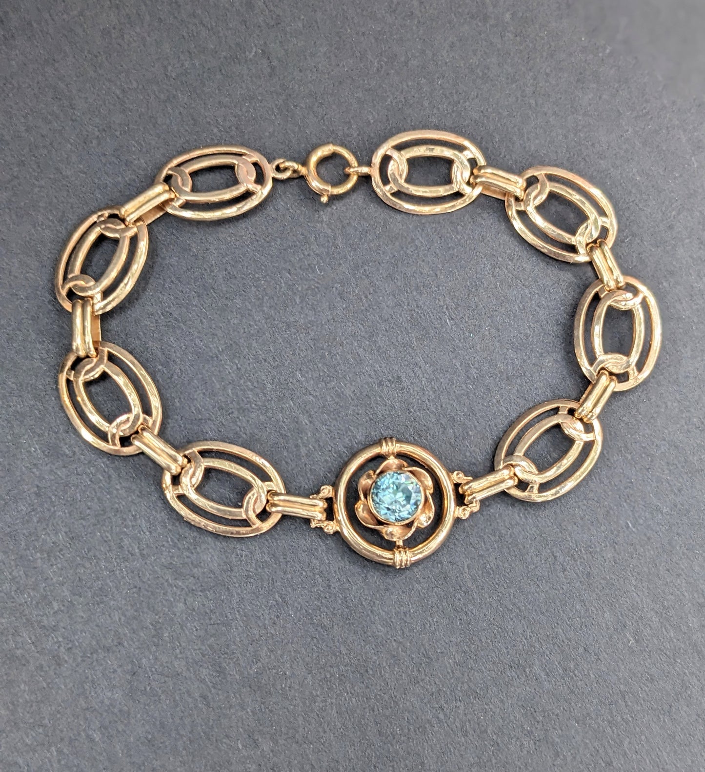 1930s 10k Gold and Blue Zircon Bracelet