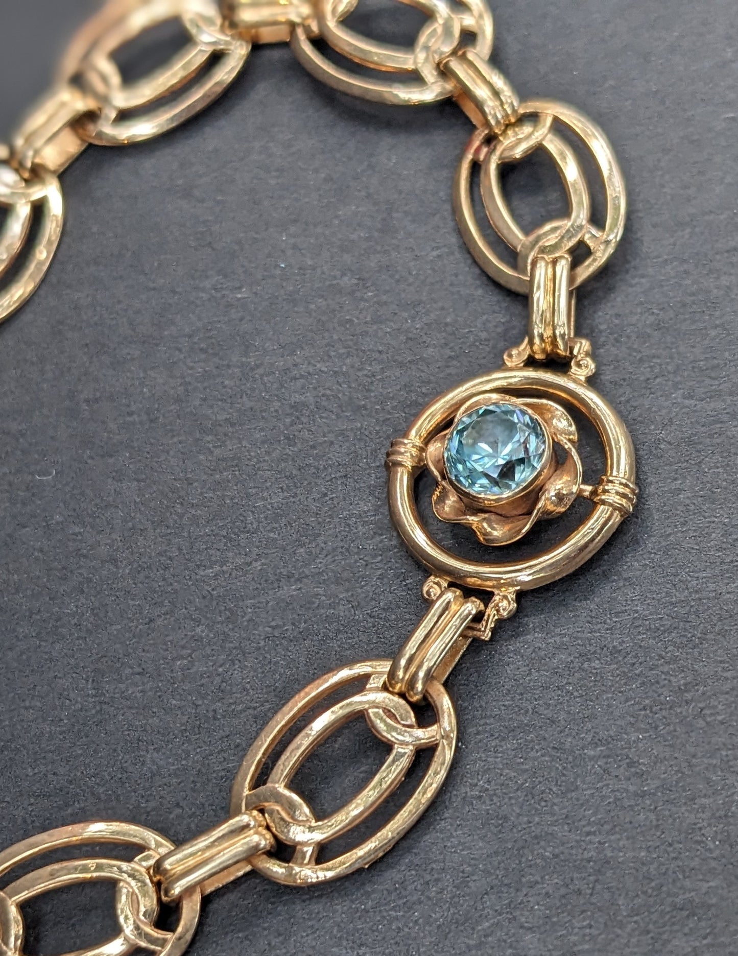 1930s 10k Gold and Blue Zircon Bracelet