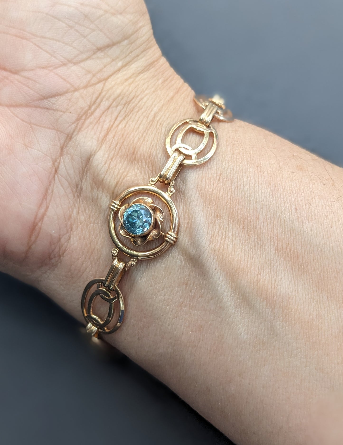 1930s 10k Gold and Blue Zircon Bracelet