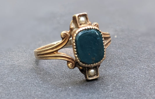 Ostby Barton Bloodstone & Seed Pearl Gold Ring