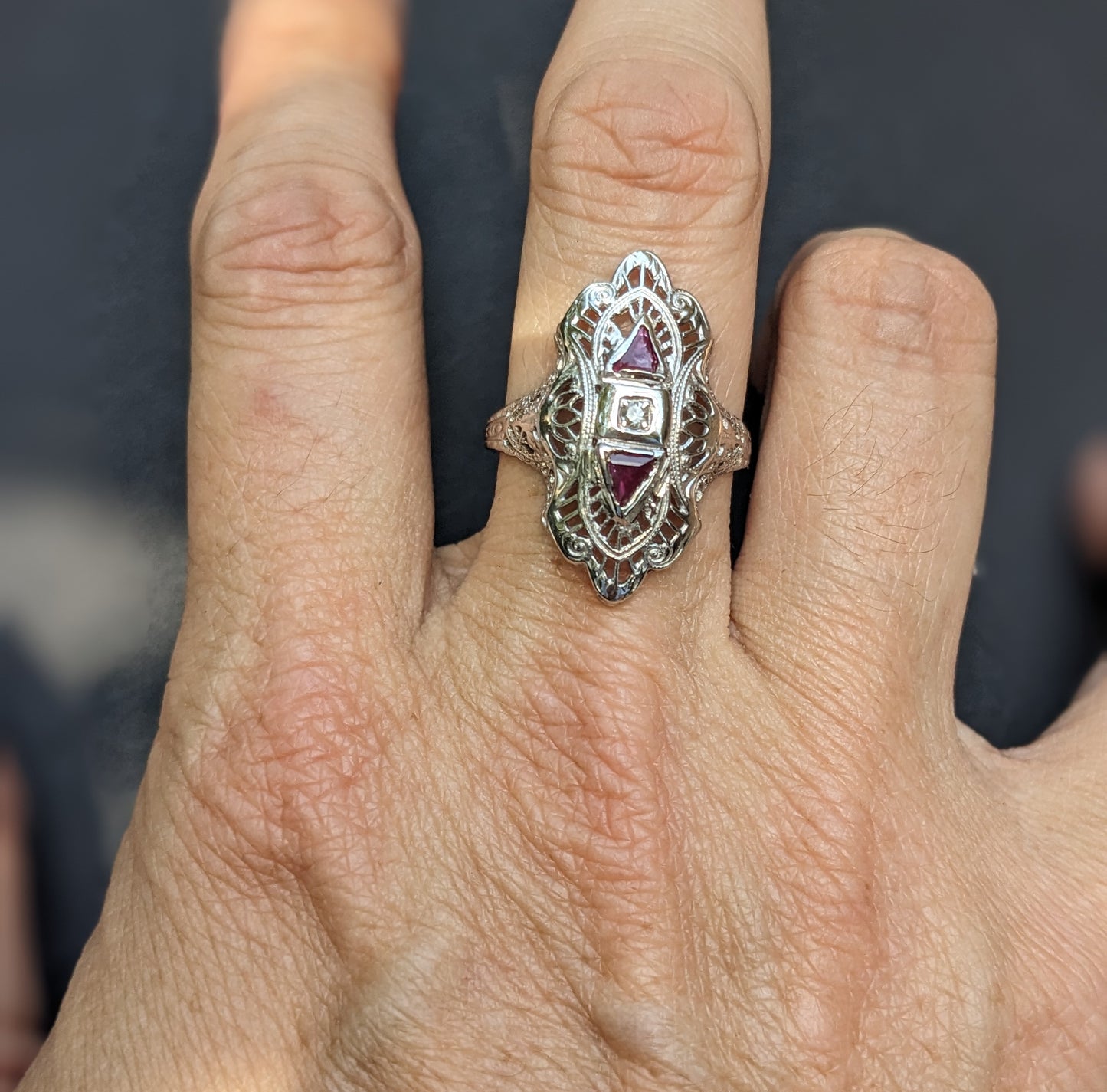 Ostby Barton 14k White Gold, Ruby and Diamond Ring