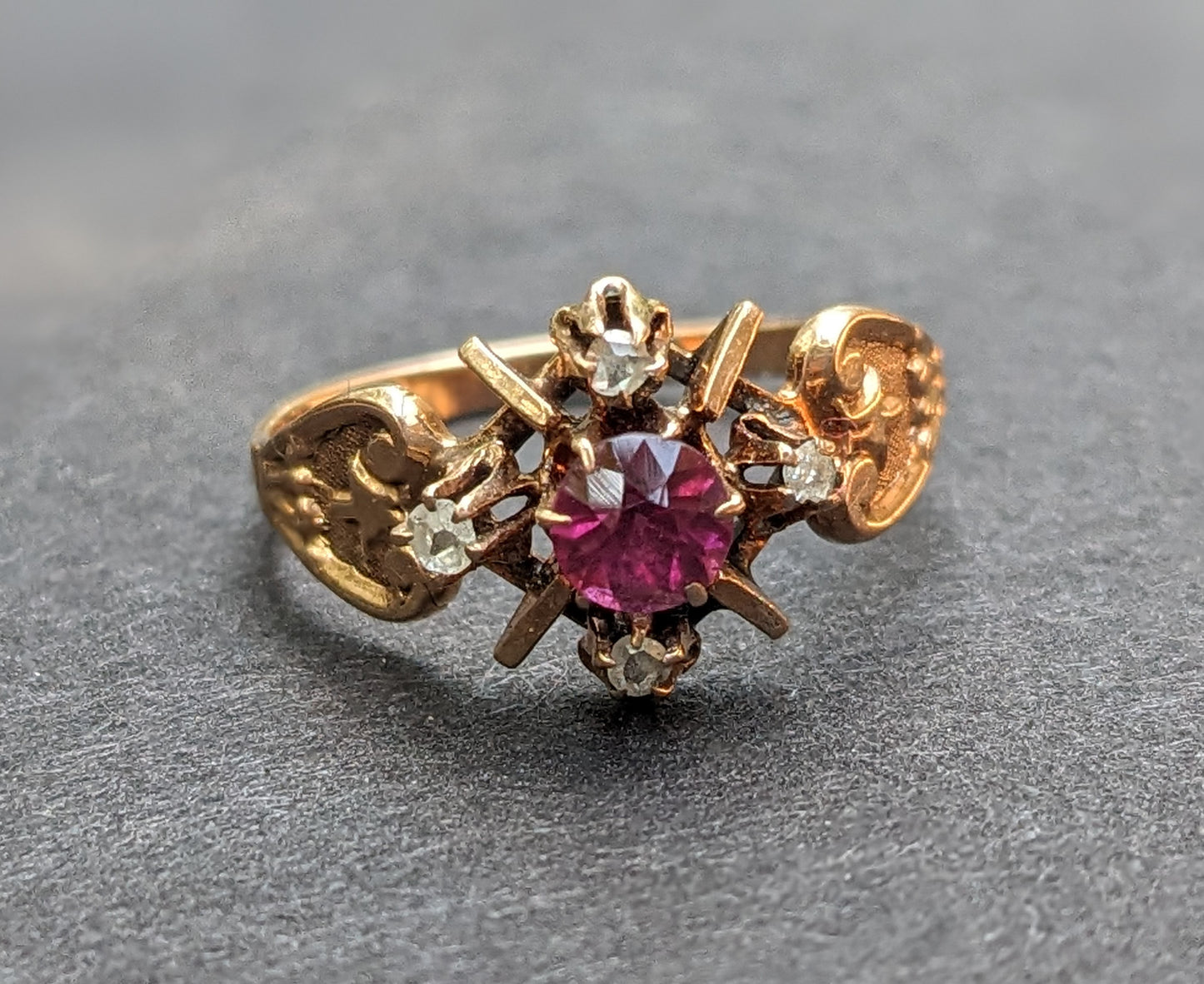 10kt Garnet and diamond Victorian ring