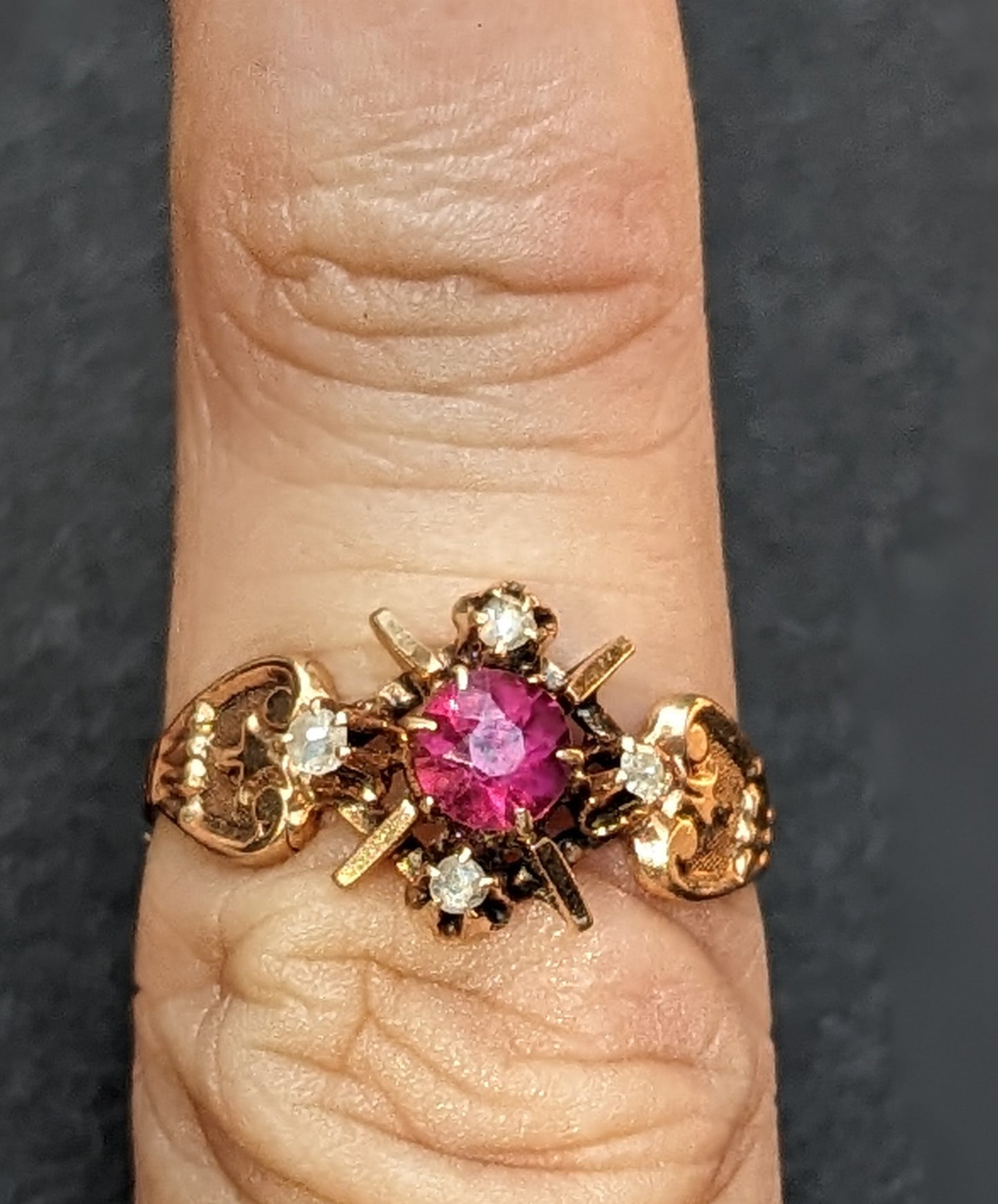 10kt Garnet and diamond Victorian ring