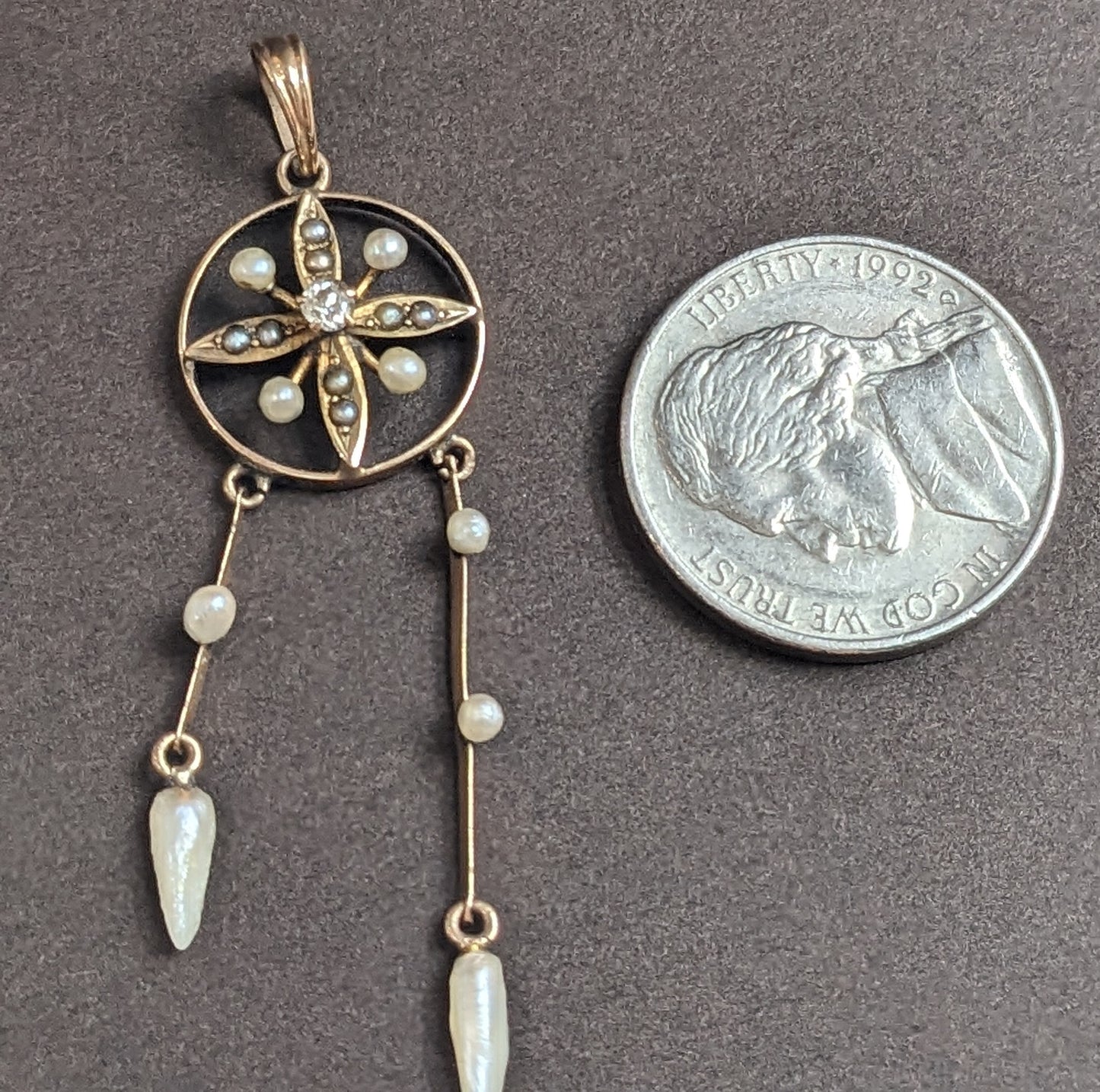 Lavalier Art Nouveau Diamond and Pearl Pendant