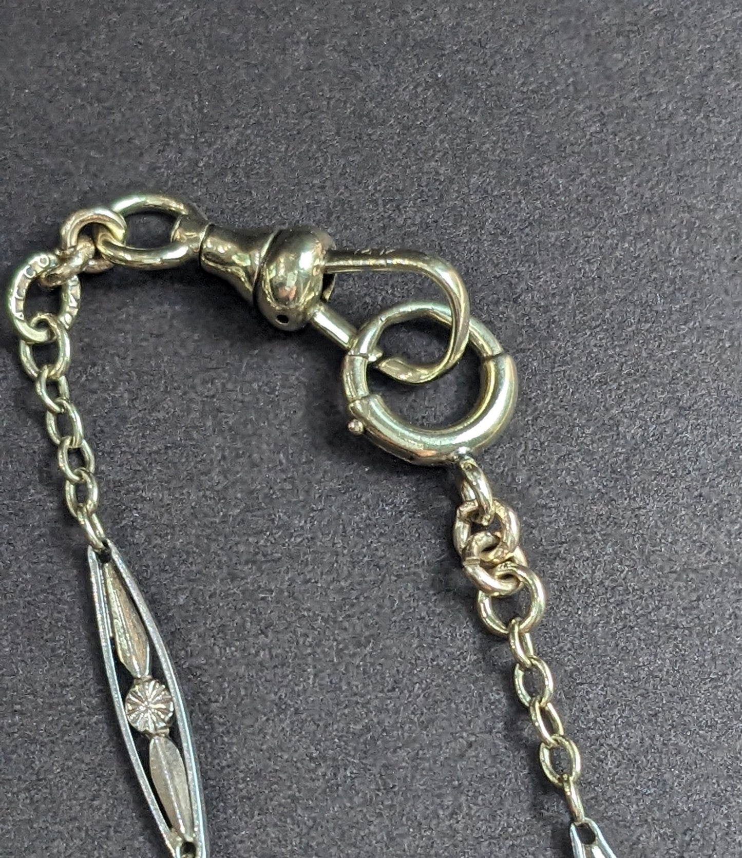 14k 3 color Gold Watch Chain with Dog Clip