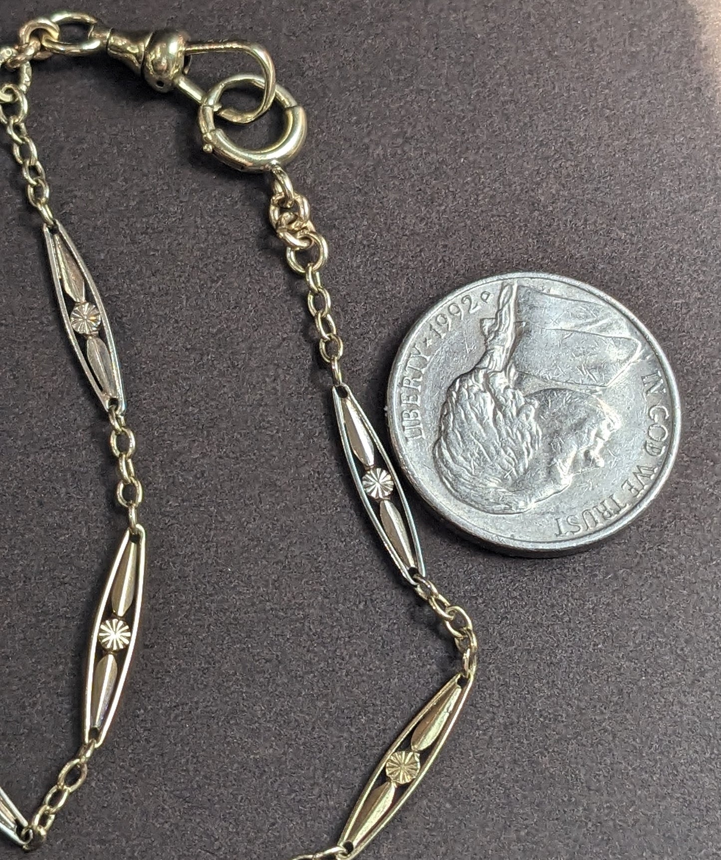 14k 3 color Gold Watch Chain with Dog Clip