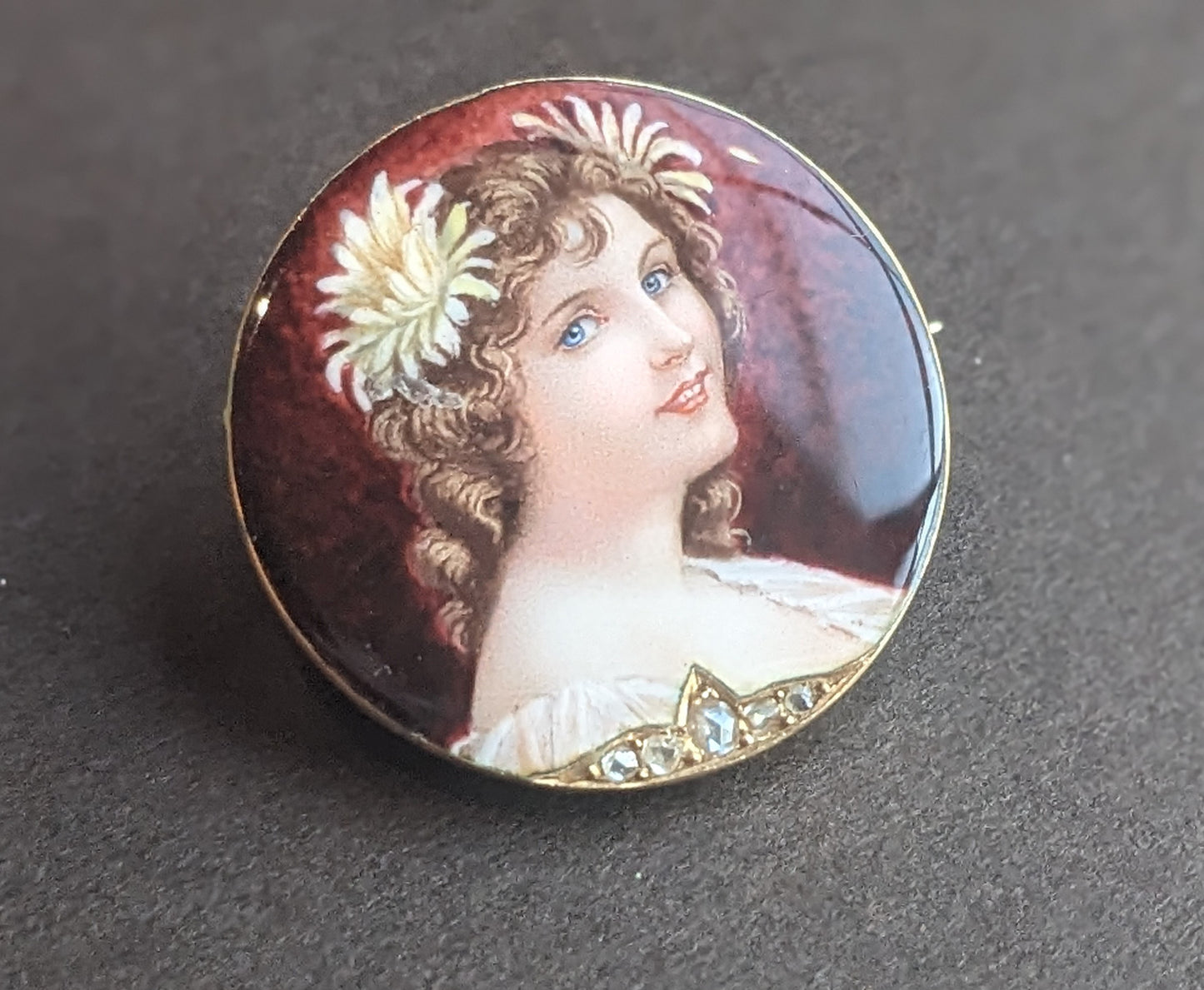 18K Enamel Belle Epoch Portrait Brooch with diamond