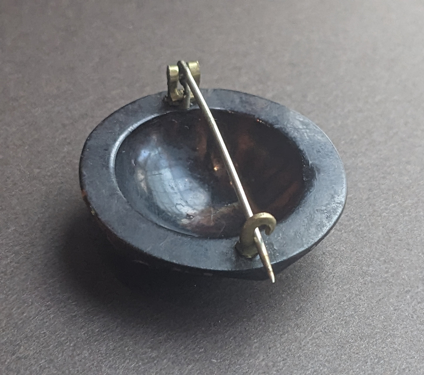 Hexagon Tortoise Shell Brooch with Gold Inlay