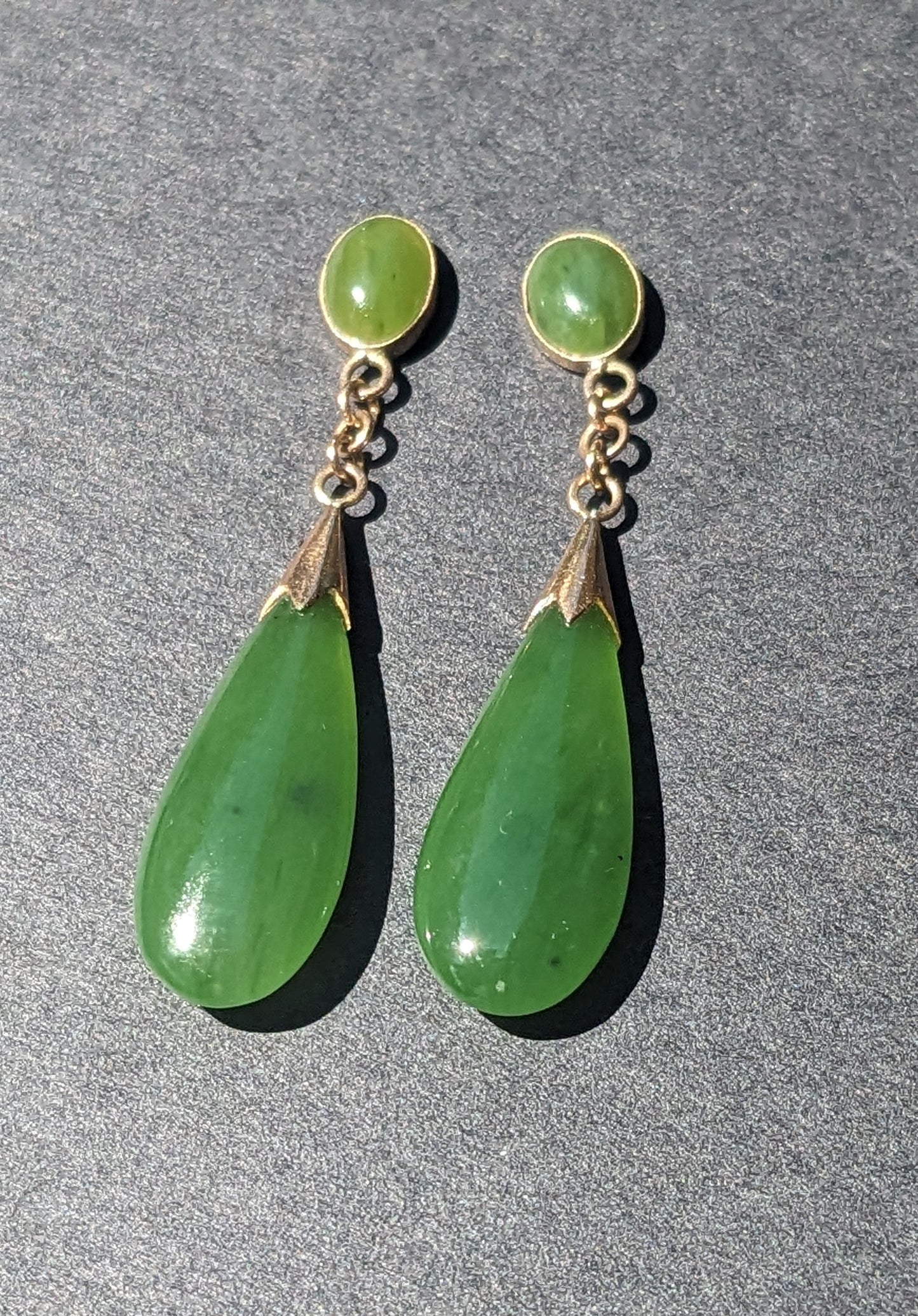 14K American Jade Tear Drop Earrings