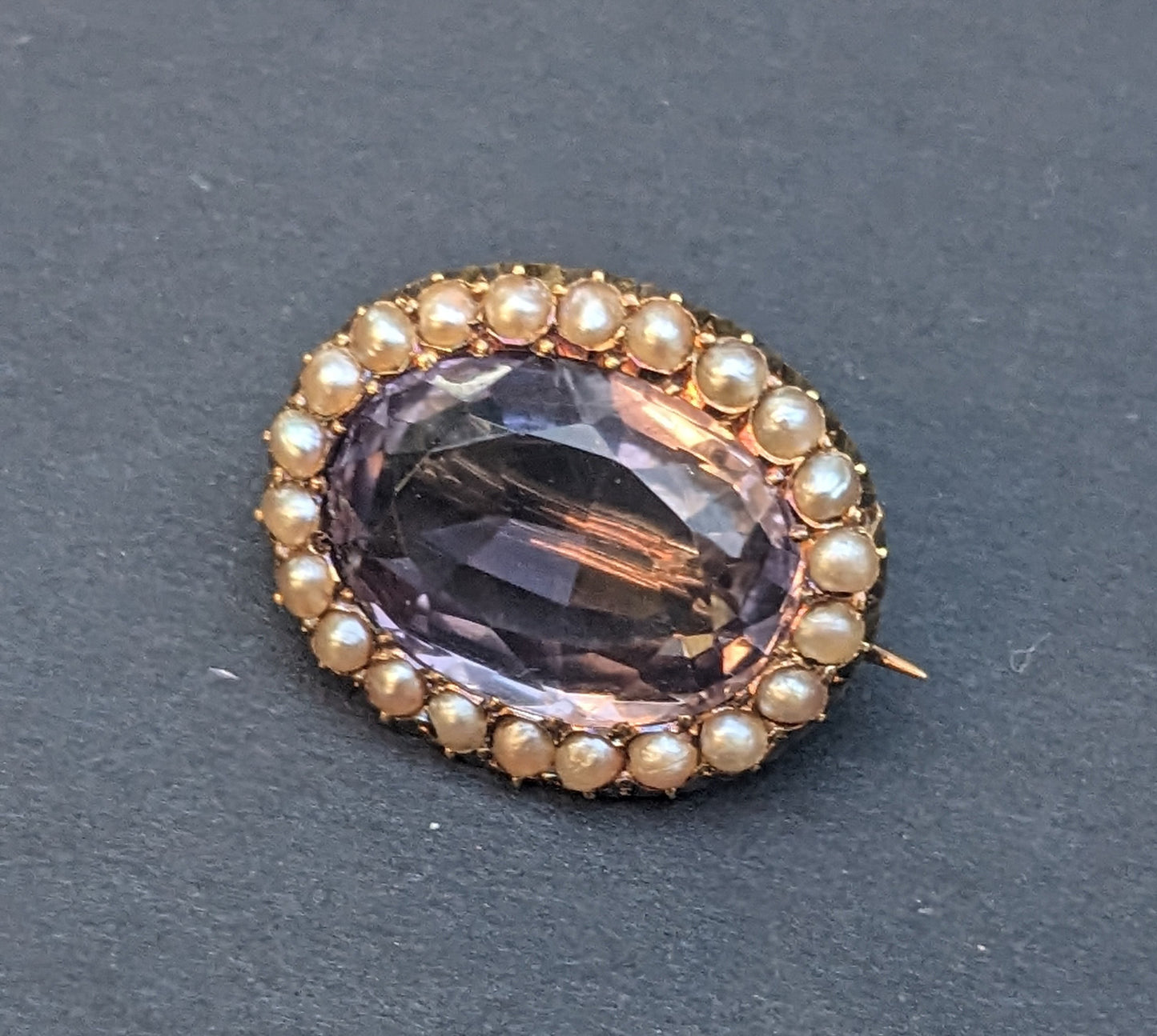 15Kt Amethyst and Seed Pearl Brooch and Pendant