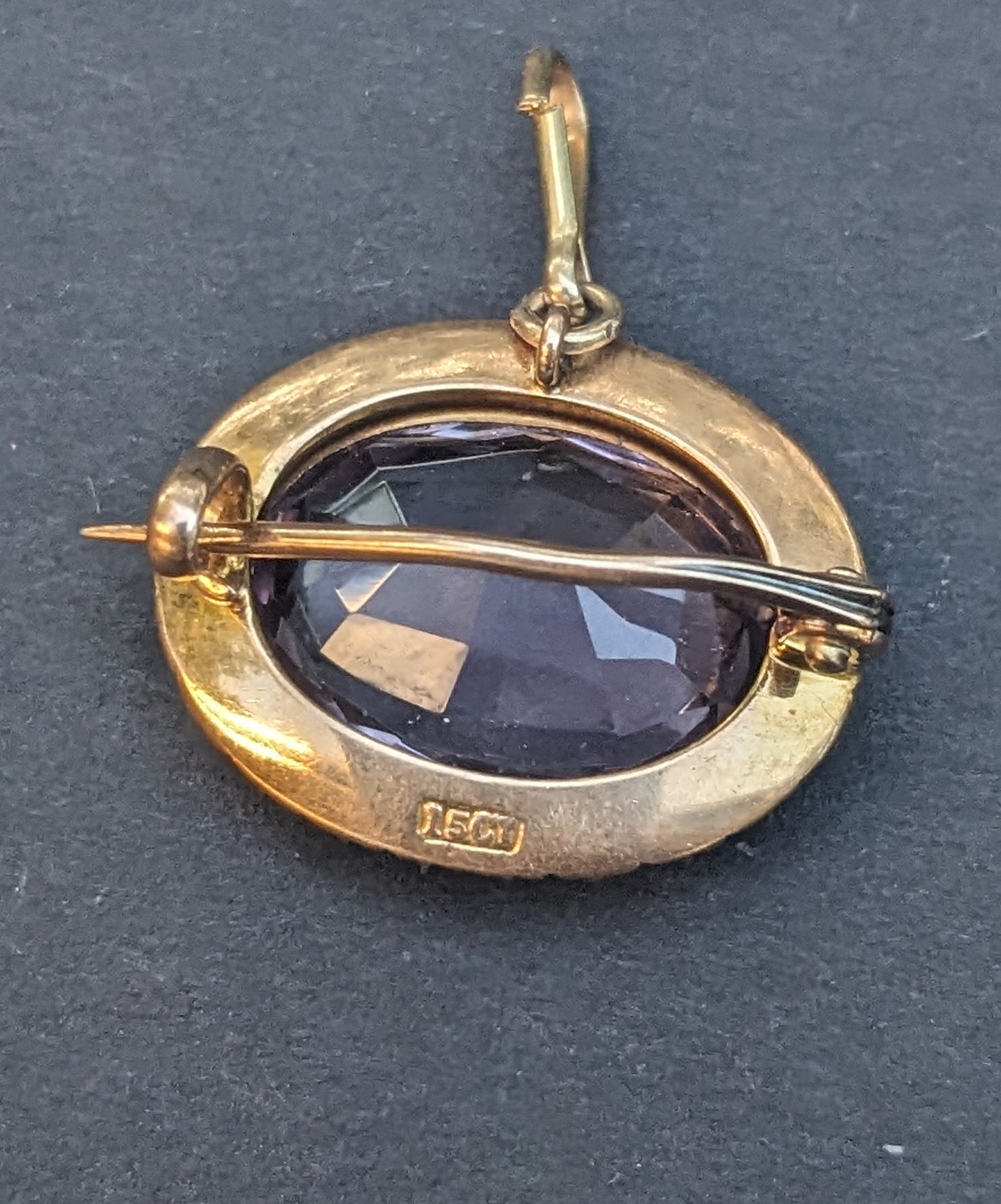 15Kt Amethyst and Seed Pearl Brooch and Pendant
