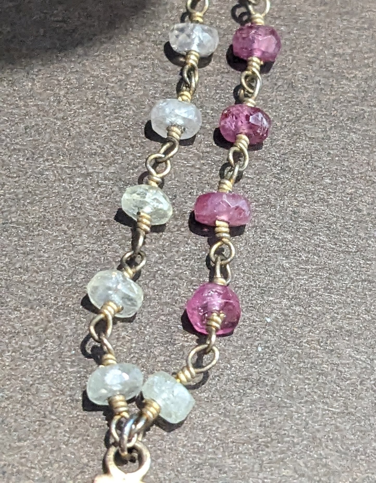 9k Hand Engraved 1900s Cross on Multi Colored Sapphire Chain