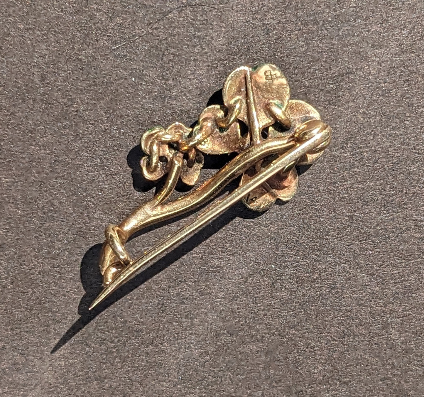Early 1900s 14k Gold and Enamel Shamrock Brooch
