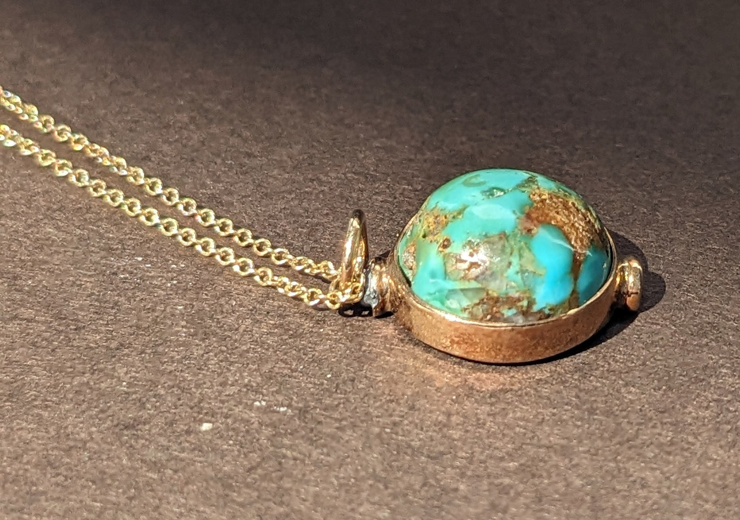 Natural Turquoise Cabochon Pendant 14k Chain