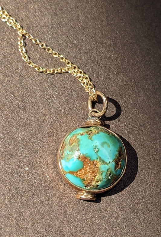 Natural Turquoise Cabochon Pendant 14k Chain
